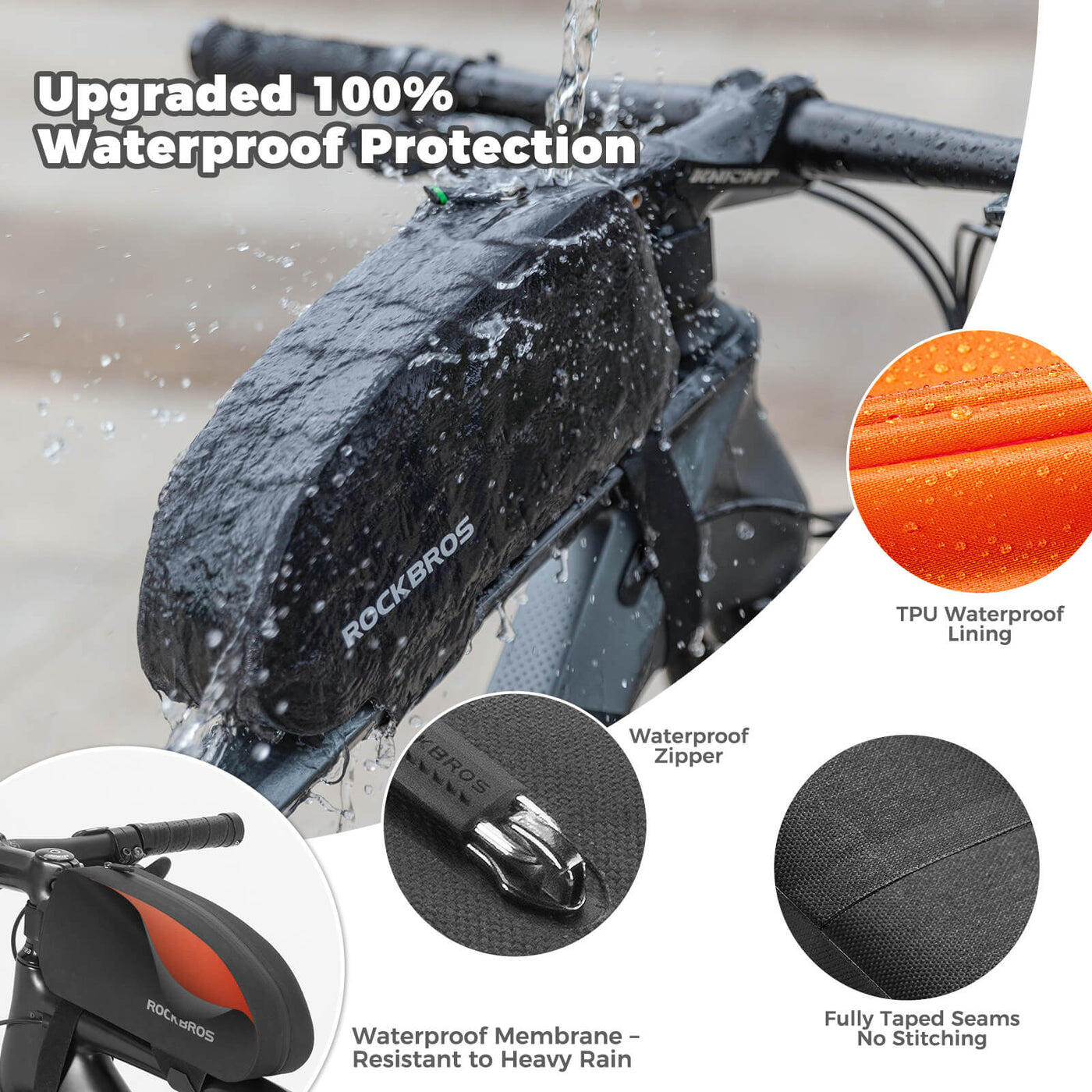 Sacoche de cadre de vélo 100 % étanche avec fermeture éclair 4/7