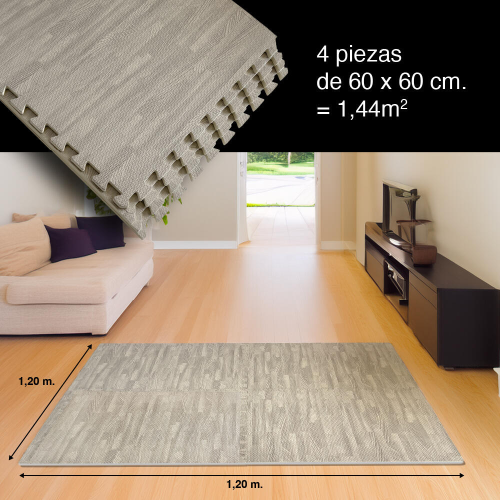 Pack Esteira Protetora 4 unid. para Chão 60 × 60 × 1 cm, Cinza Madeira 7/7