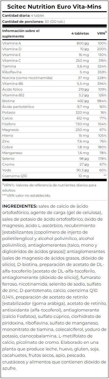 Euro Vita-Mins - 120 Tabletas Scitec Nutrition 3/4