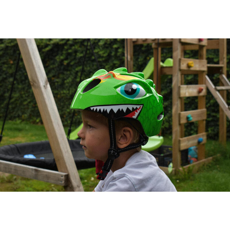 Cască de bicicletă pentru copii, verde deschis, cu dinozaur