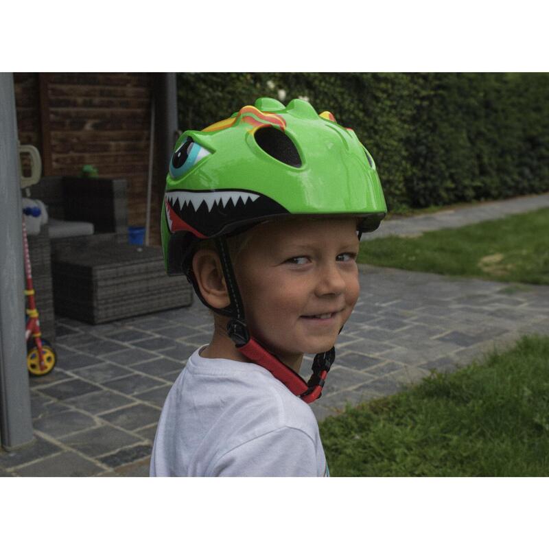 Cască de bicicletă pentru copii, verde deschis, cu dinozaur