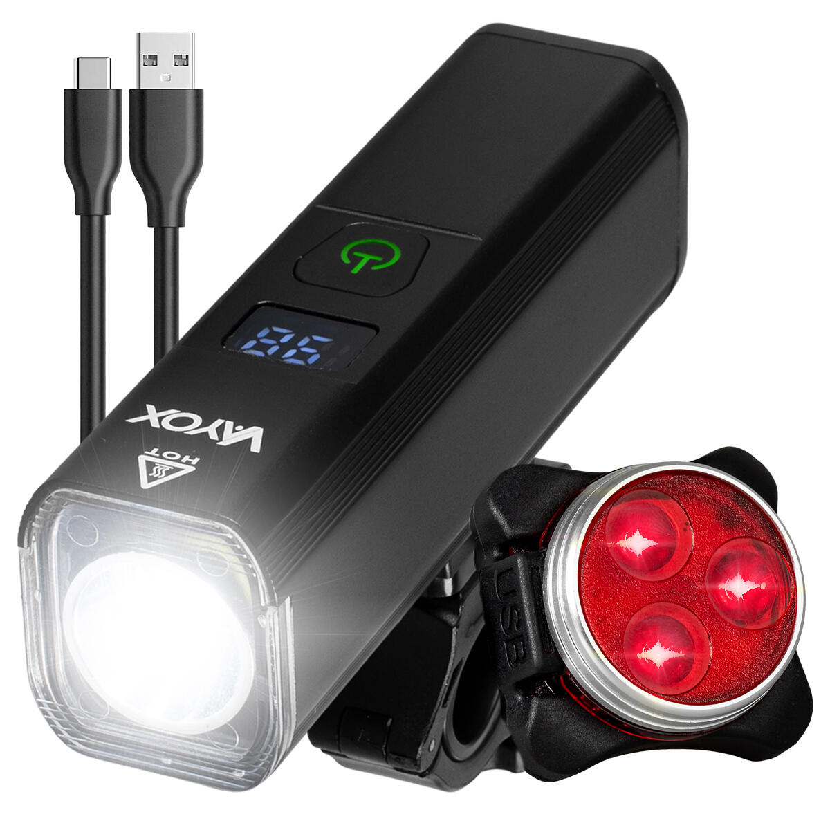 VAYOX Conjunto de luzes para bicicleta VAYOX VA0071 + VA0117 dianteira e traseira USB