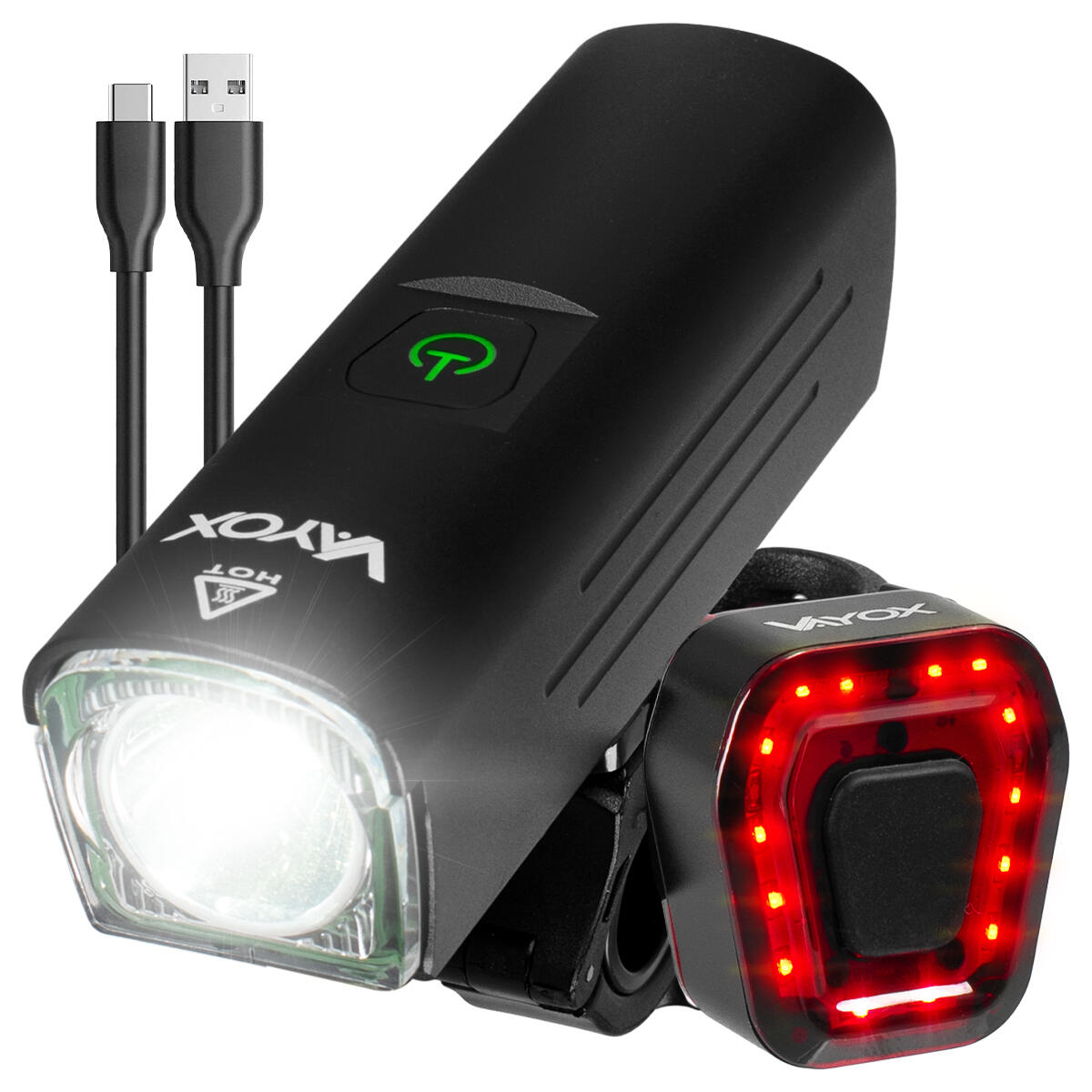 VAYOX Conjunto de luzes para bicicleta VAYOX VA0046 + VA0048 dianteira e traseira USB