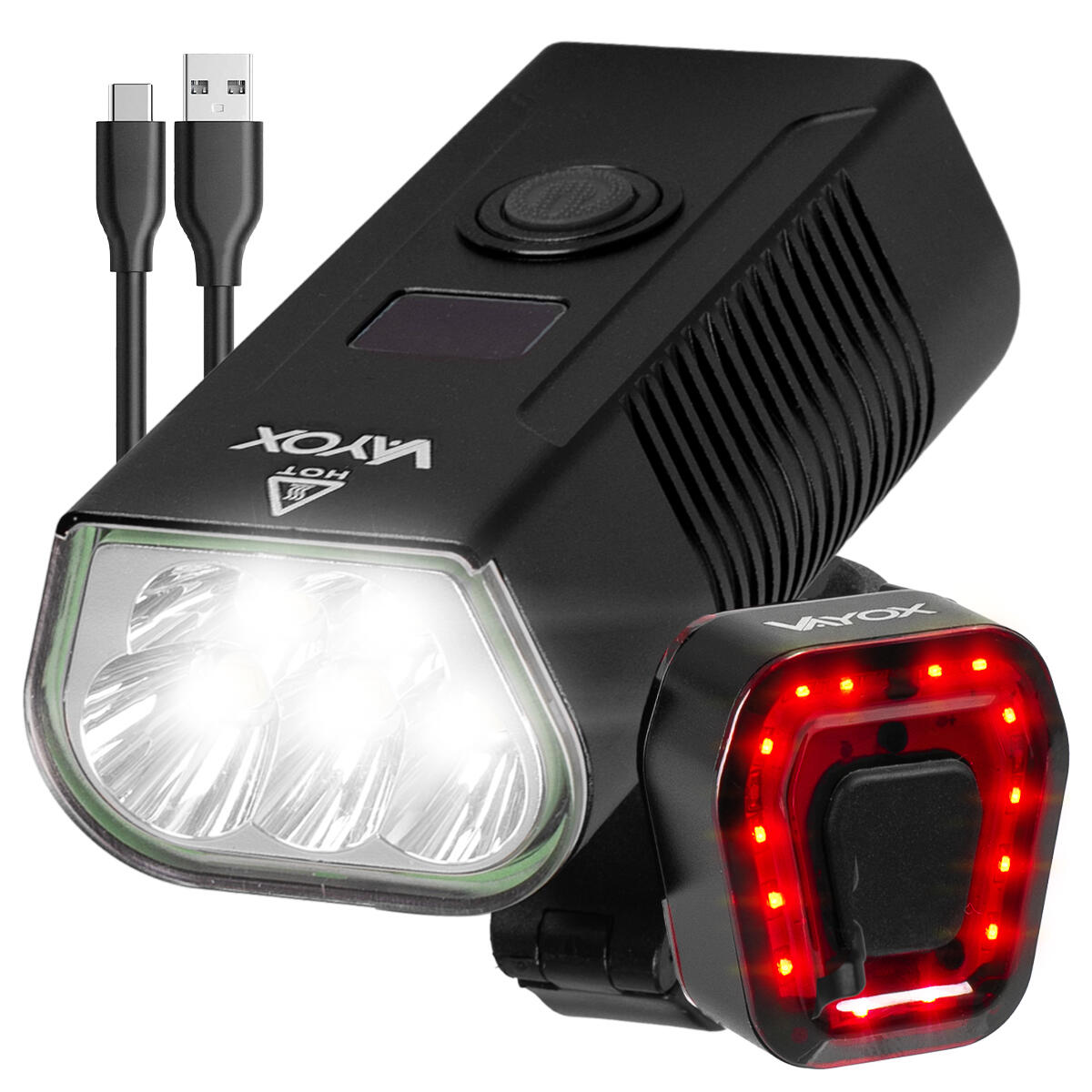 Un set de faruri pentru biciclete VA0073 + VA0048 POWERBANK față și spate