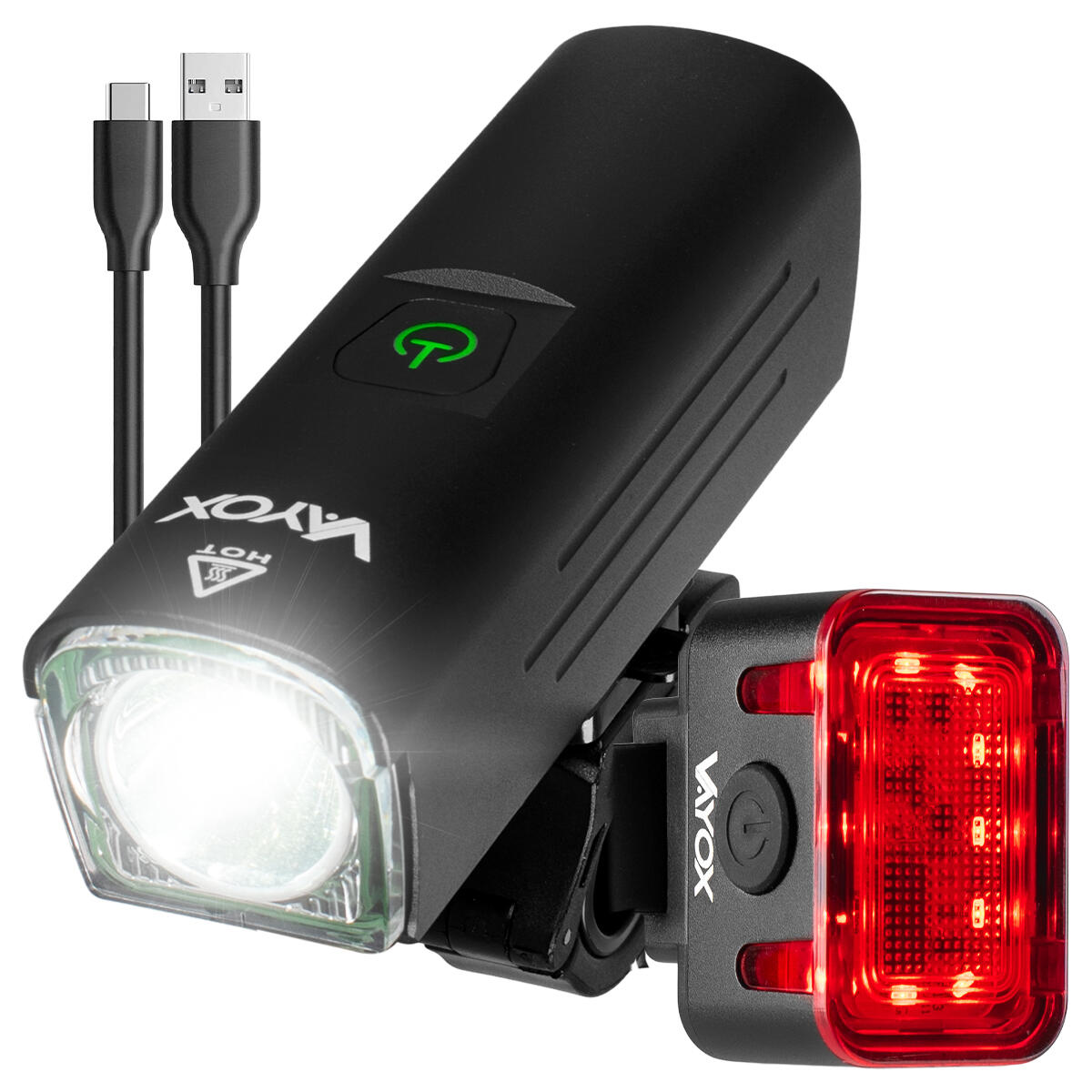 VAYOX Sada cyklistických světel VA0046 + VA0152 přední a zadní LED