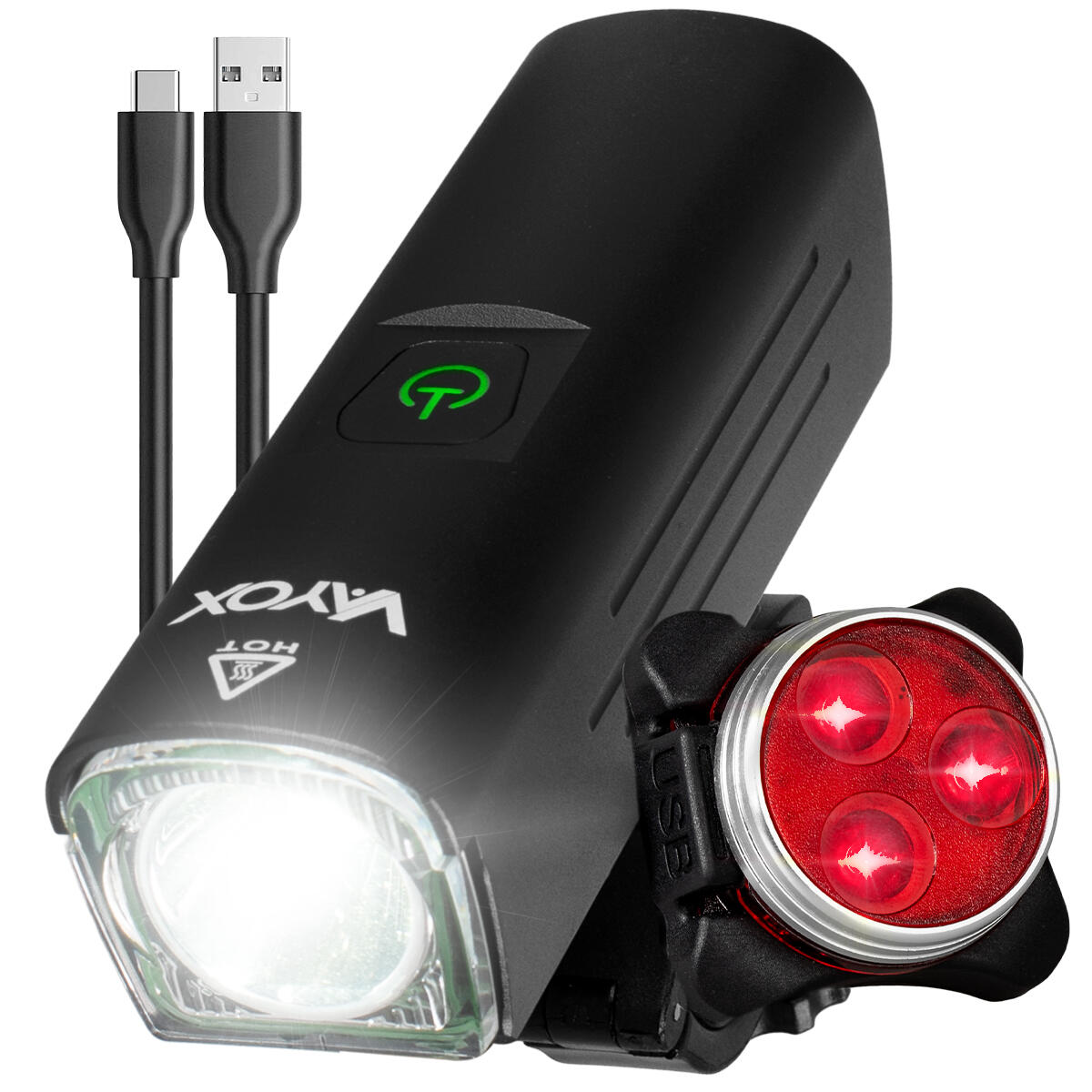 VAYOX Conjunto de luzes para bicicleta VAYOX VA0046 + VA0117 dianteira e traseira USB