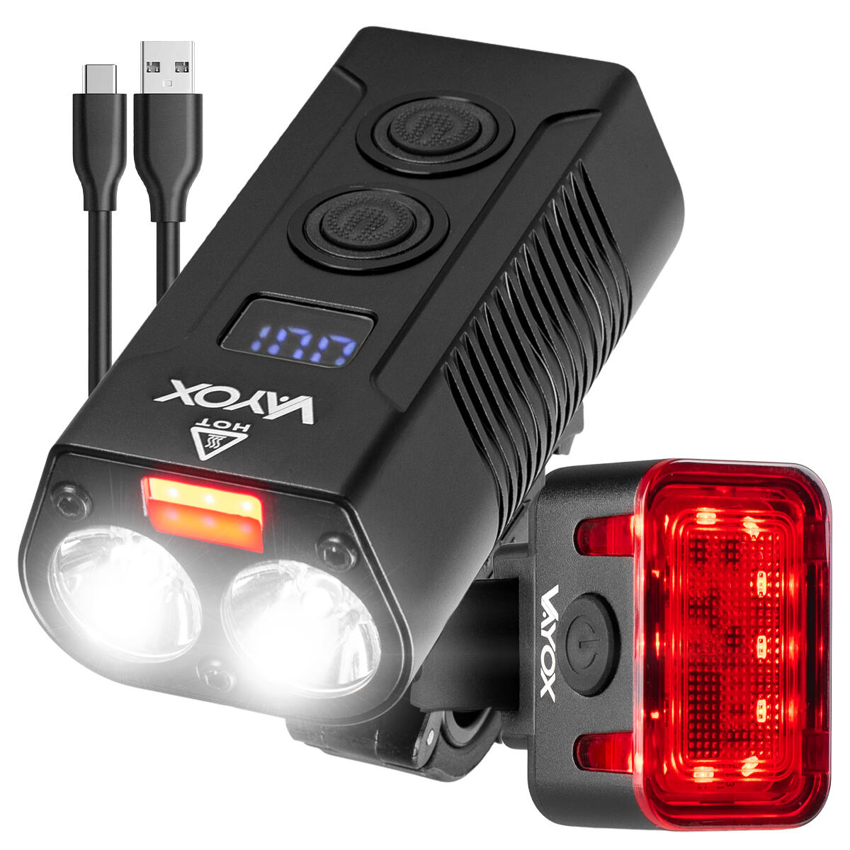 VAYOX Sada cyklistických světel VA0045 + VA0152 přední a zadní POWERBANKA