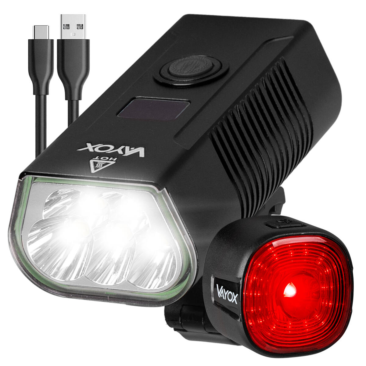 VAYOX Sada cyklistických světel VA0073 + VA0156 přední a zadní POWERBANKA