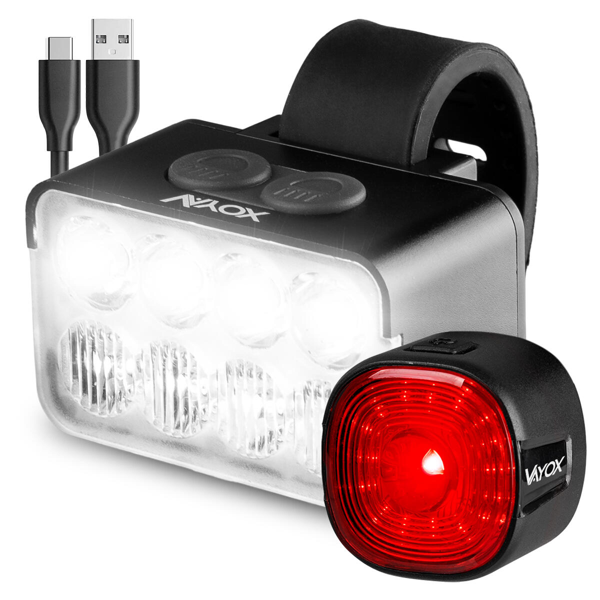 VAYOX Conjunto de luzes para bicicleta VAYOX VA0151 + VA0156 dianteira e traseira