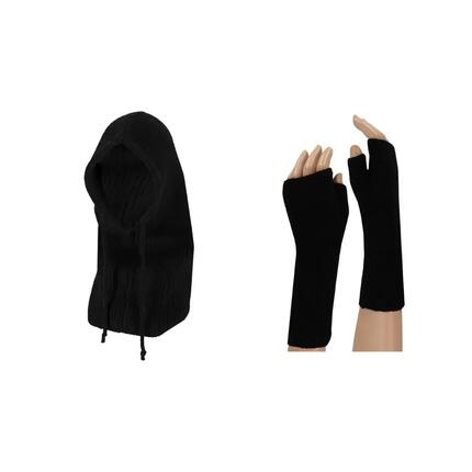 Cagoule et mitaines noires tendance pour femme
