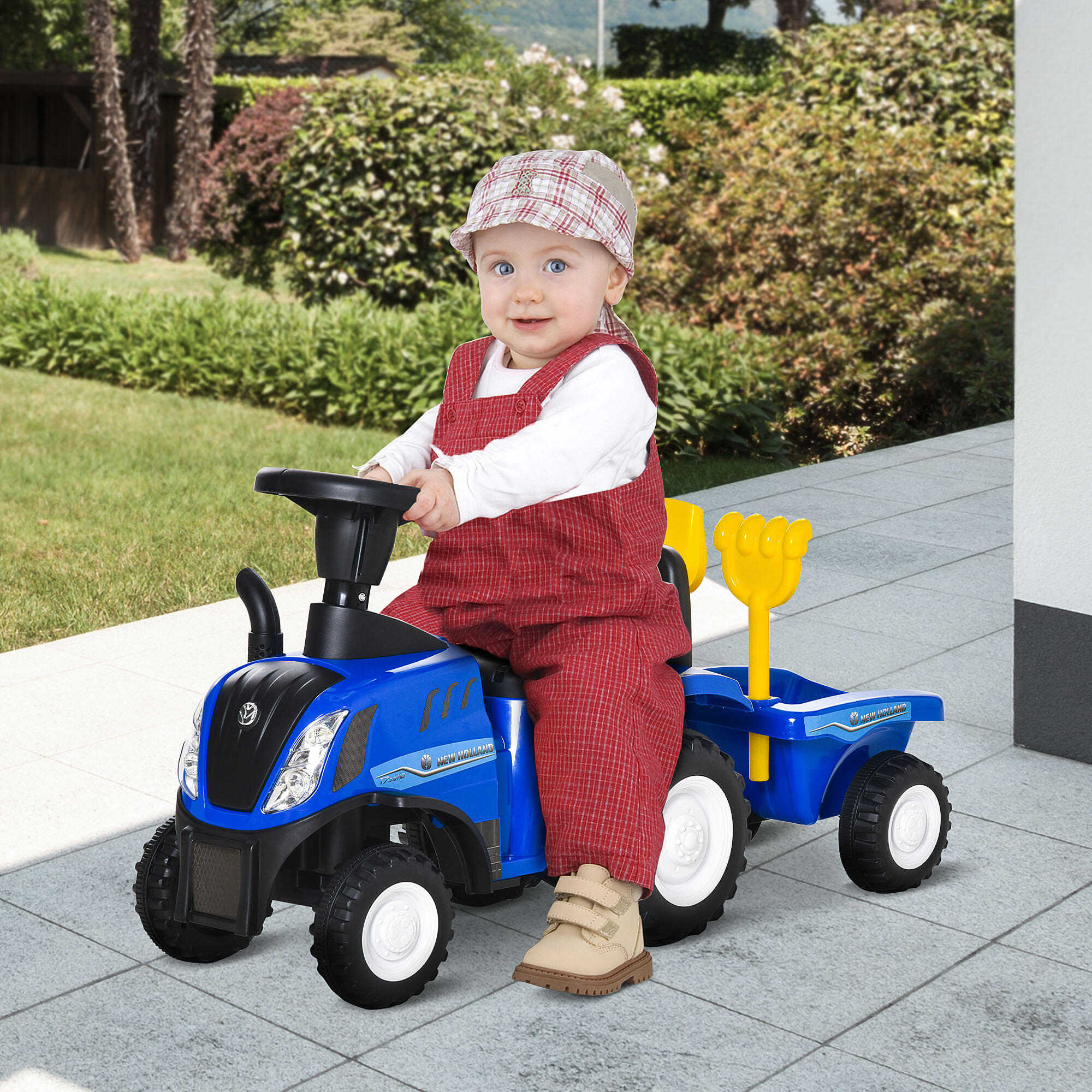 HOMCOM Trattore per Bambini Cavalcabile con Rimorchio Età 12-36 Mesi Blu 2/7