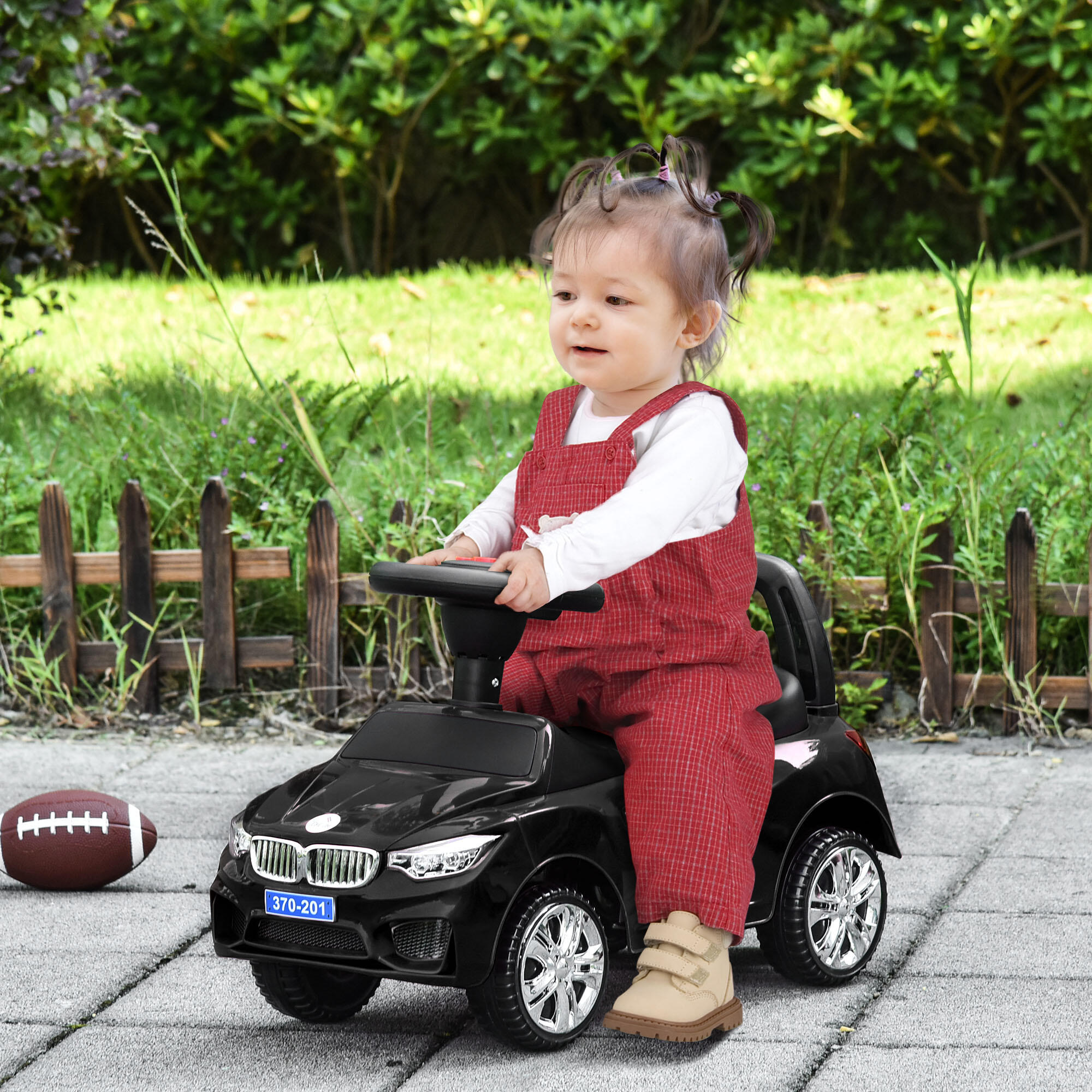 HOMCOM Macchinina per Bambini Cavalcabile con Volante Fari e Musiche Nero 2/7