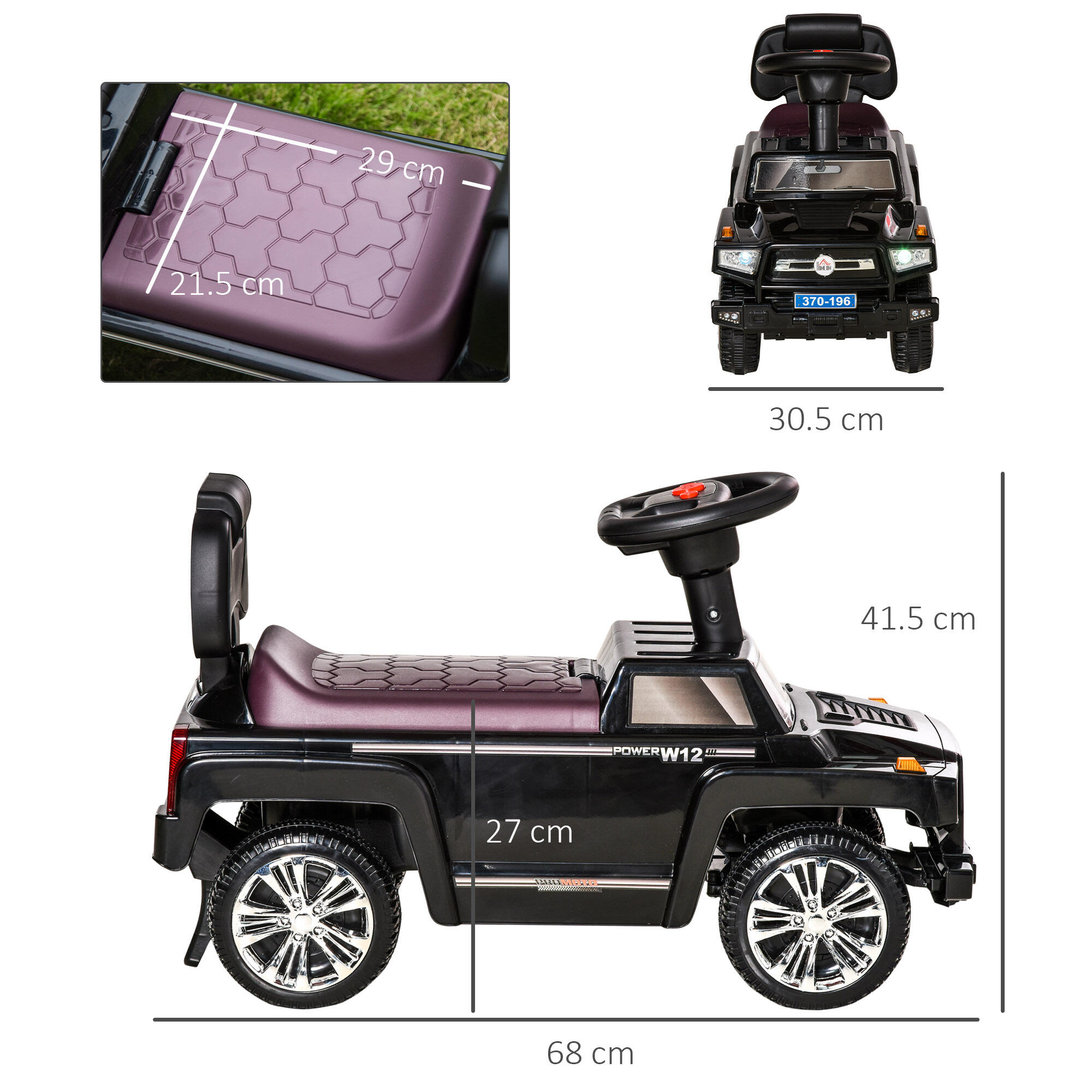 HOMCOM Fuoristrada per Bambini Macchina Cavalcabile con Volante Fari Musiche 3/7