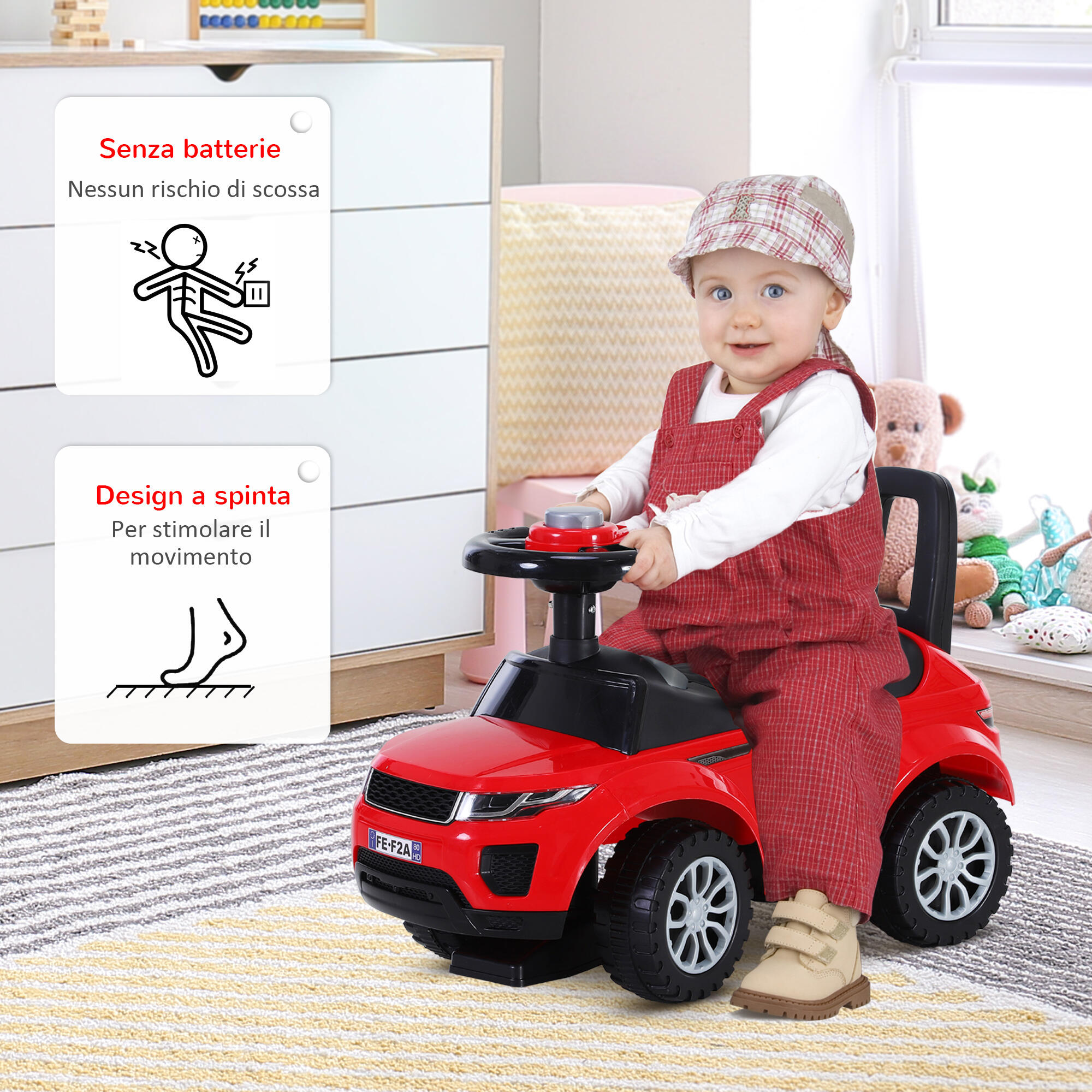 HOMCOM Macchina Cavalcabile Giocattolo per Bambini 12-36 Mesi Rossa 6/7