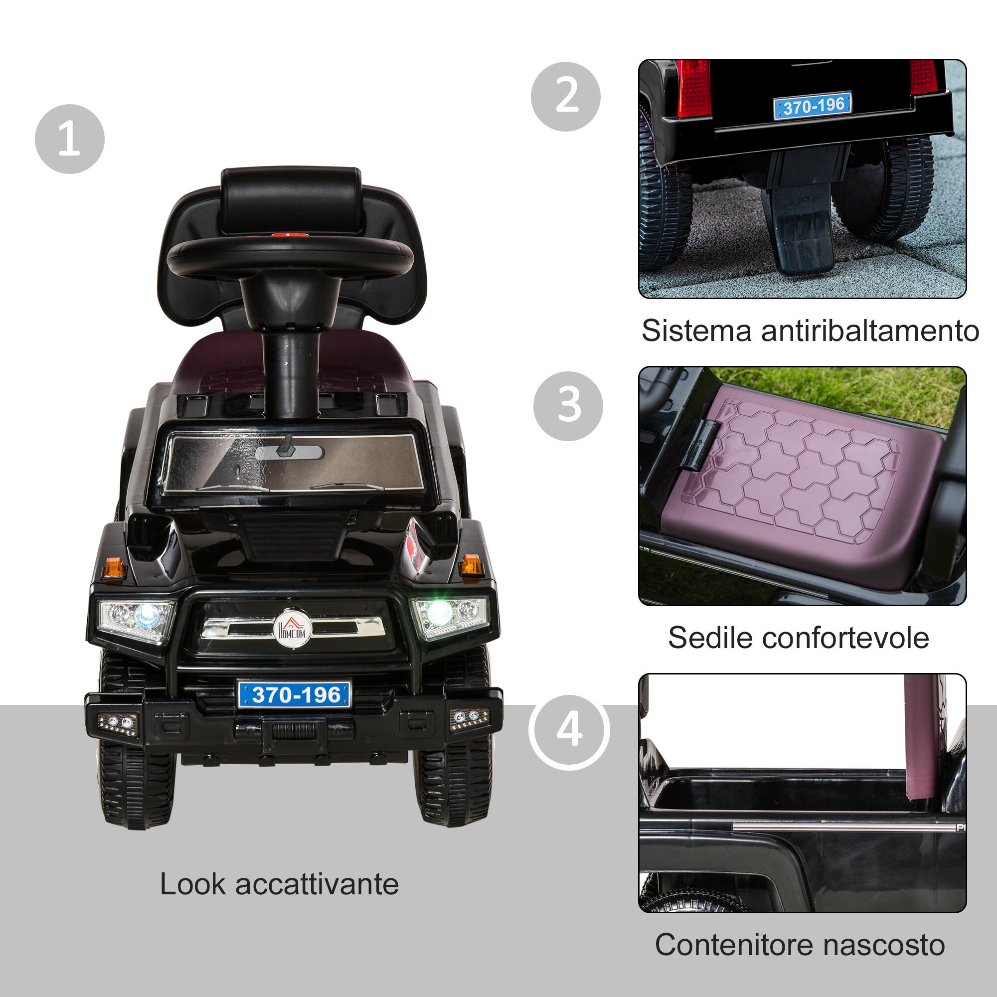 HOMCOM Fuoristrada per Bambini Macchina Cavalcabile con Volante Fari Musiche 7/7