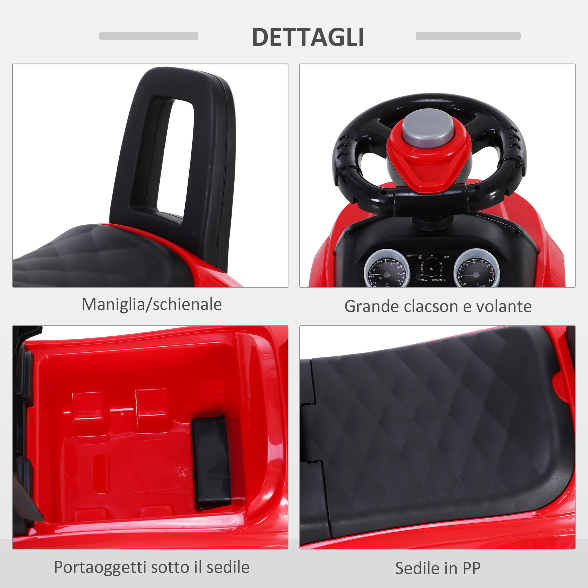 HOMCOM Macchina Cavalcabile Giocattolo per Bambini 12-36 Mesi Rossa 7/7