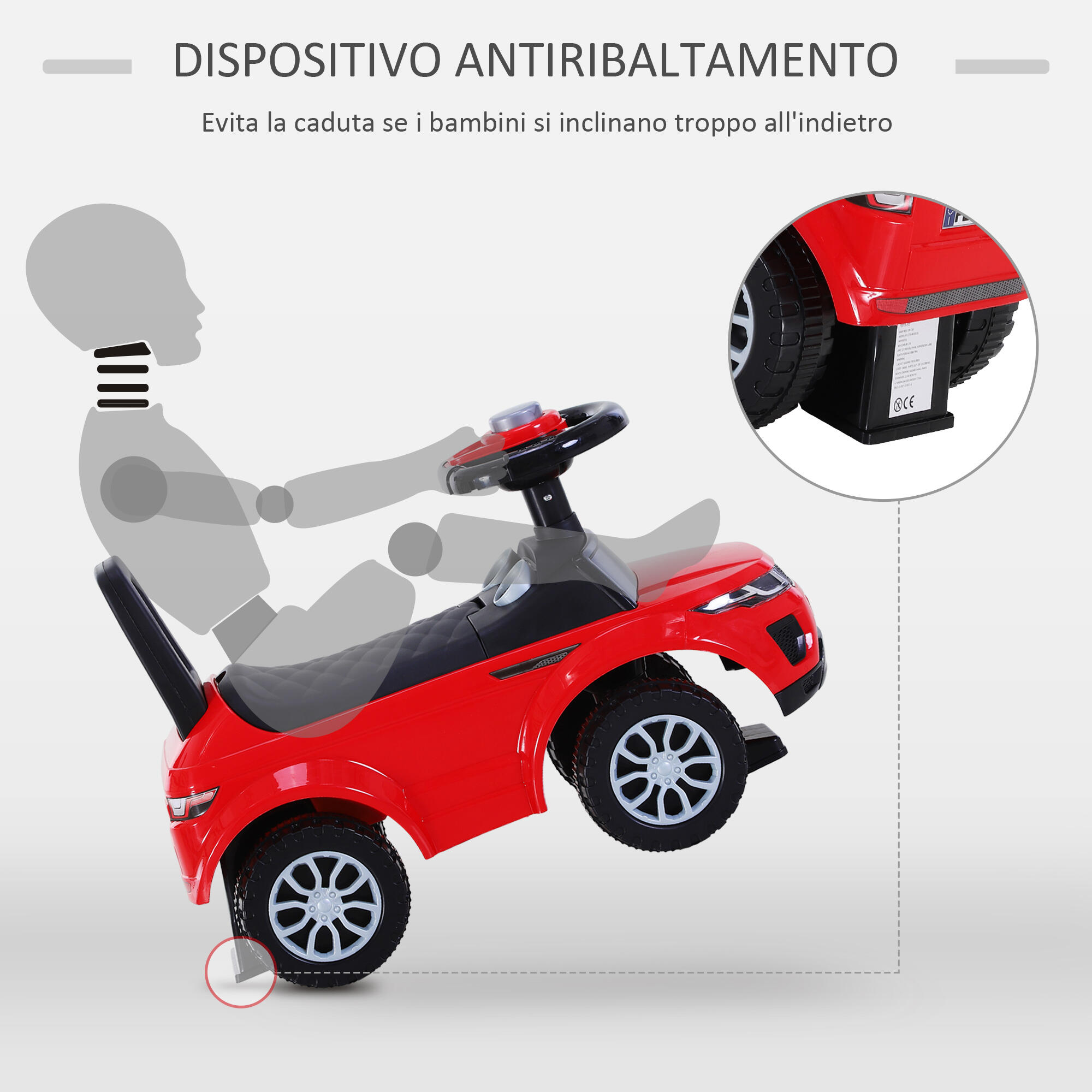 HOMCOM Macchina Cavalcabile Giocattolo per Bambini 12-36 Mesi Rossa 5/7