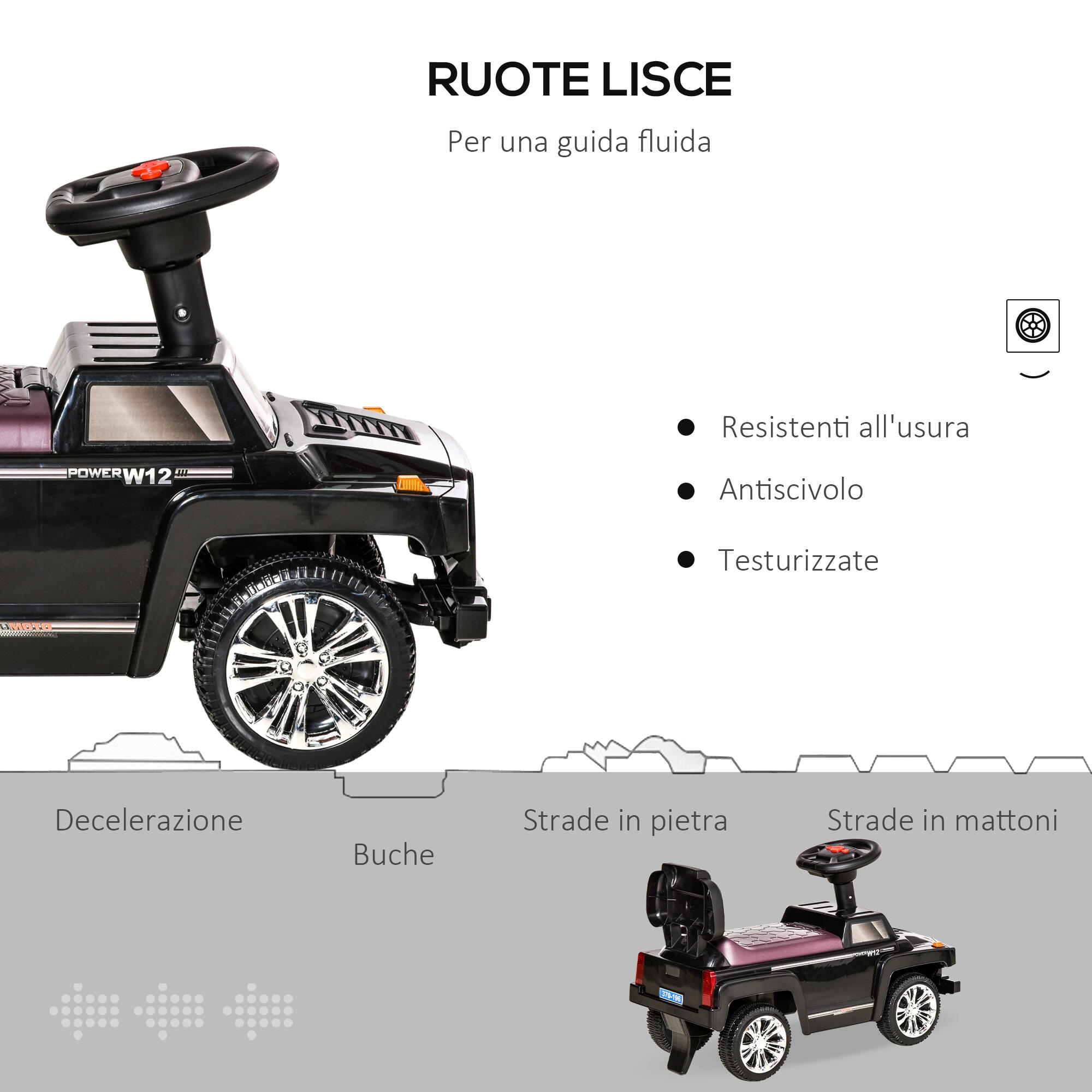 HOMCOM Fuoristrada per Bambini Macchina Cavalcabile con Volante Fari Musiche 5/7