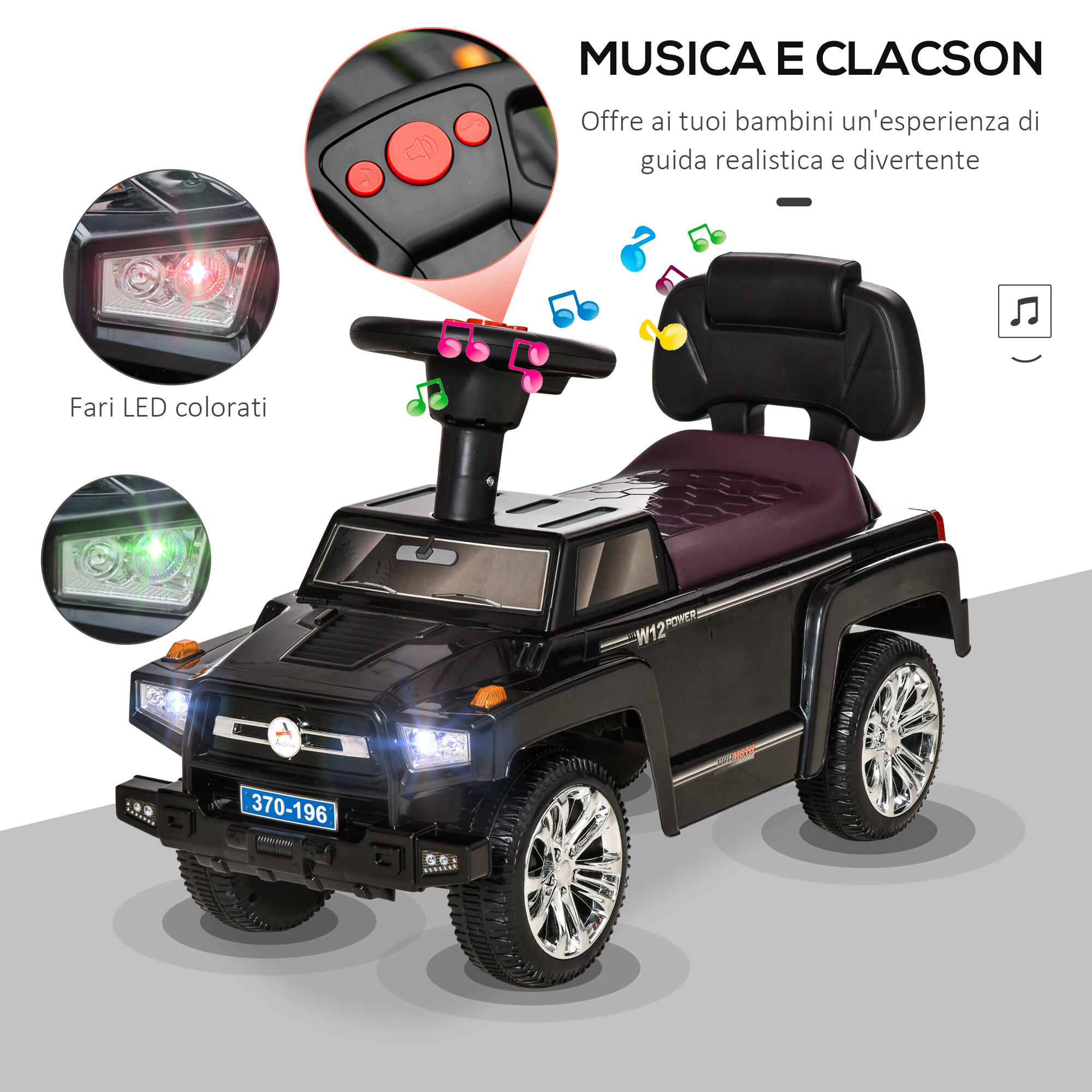 HOMCOM Fuoristrada per Bambini Macchina Cavalcabile con Volante Fari Musiche 4/7