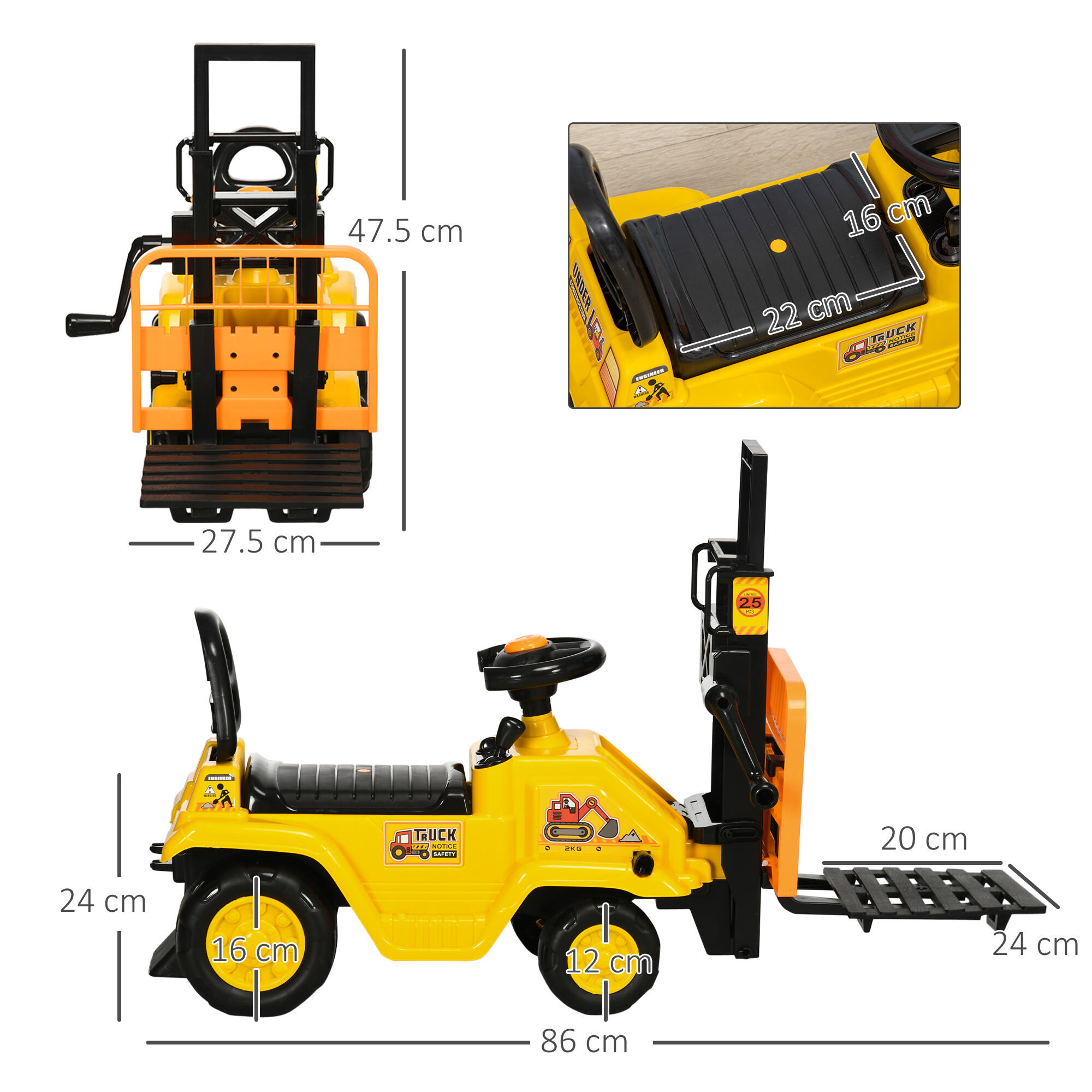 HOMCOM Trattore Cavalcabile per Bambini 3-4 Anni con Muletto in PP e ABS 3/7