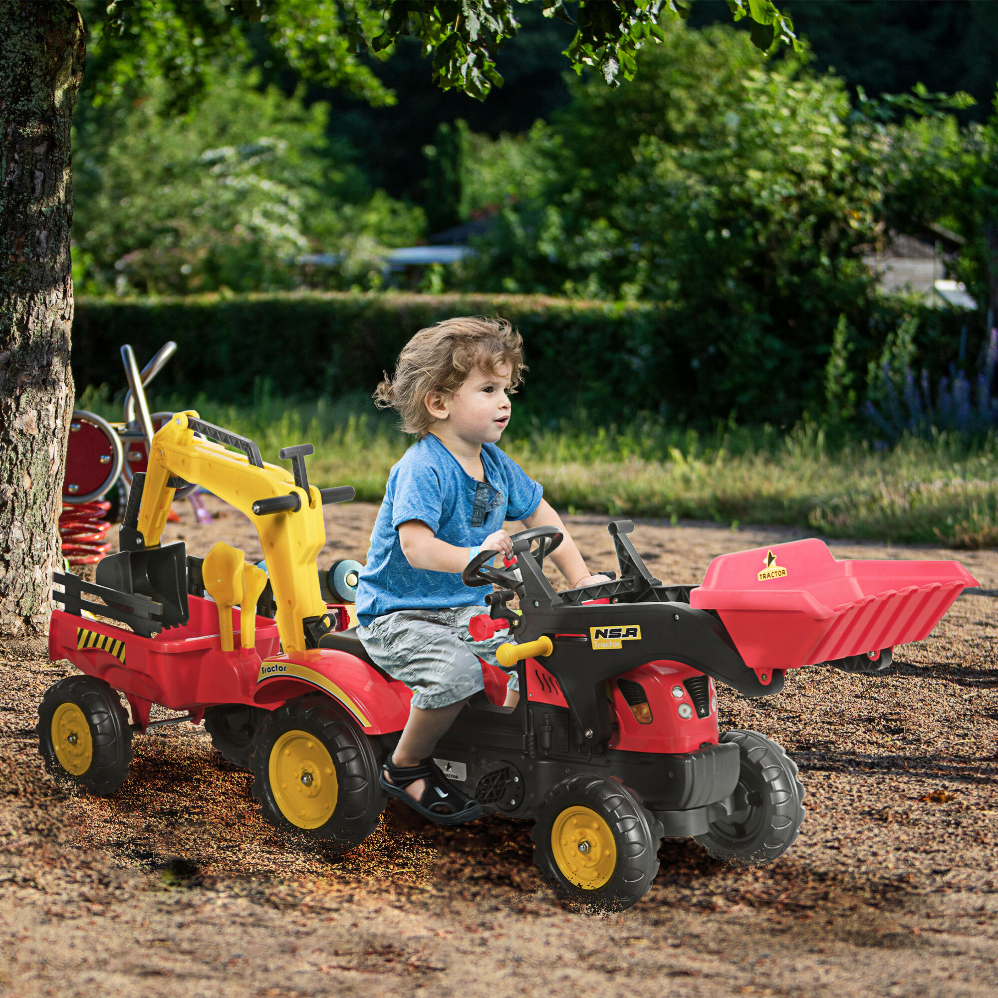 HOMCOM Ruspa Giocattolo a Pedali Escavatore per Bambini con Pale e Volante 2/8