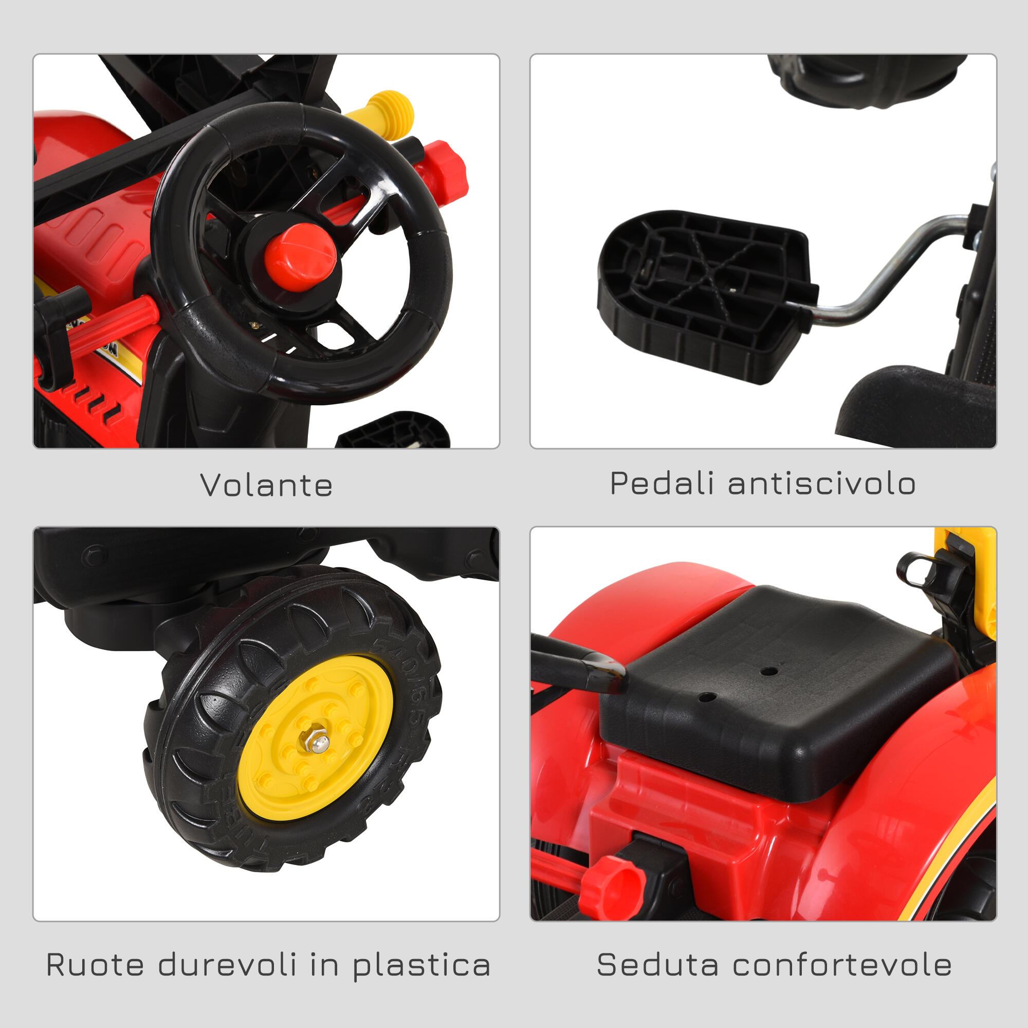 HOMCOM Ruspa Giocattolo a Pedali Escavatore per Bambini con Pale e Volante 4/8
