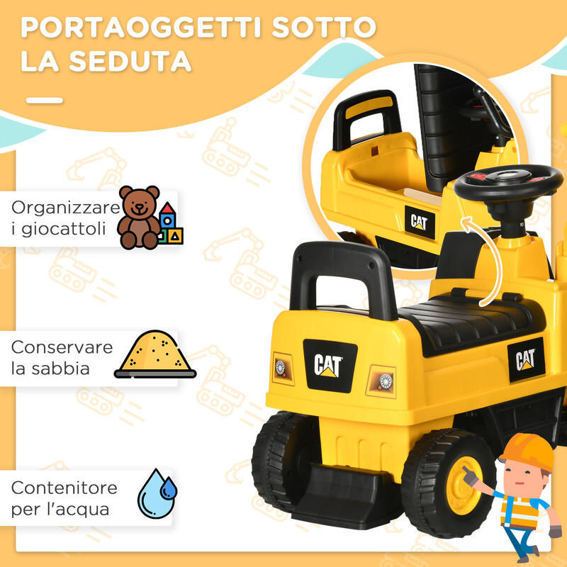 HOMCOM Excavator si compartiment de depozitare, 1-3 ani, fara baterie, galben