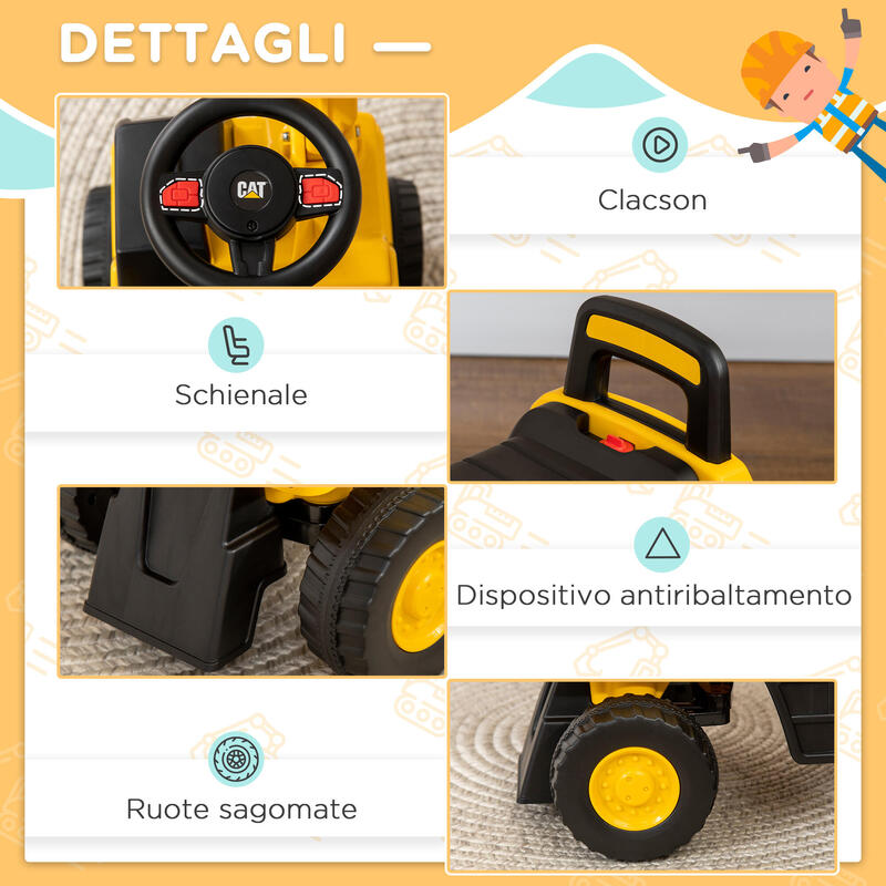 HOMCOM Excavator si compartiment de depozitare, 1-3 ani, fara baterie, galben