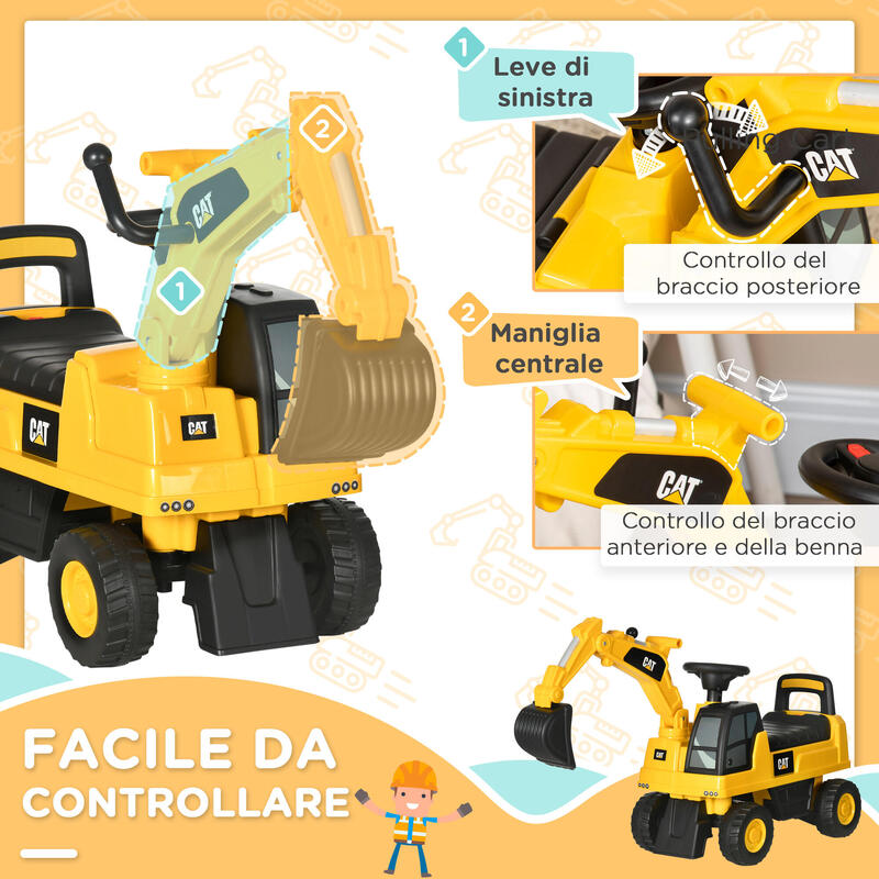 HOMCOM Excavator si compartiment de depozitare, 1-3 ani, fara baterie, galben