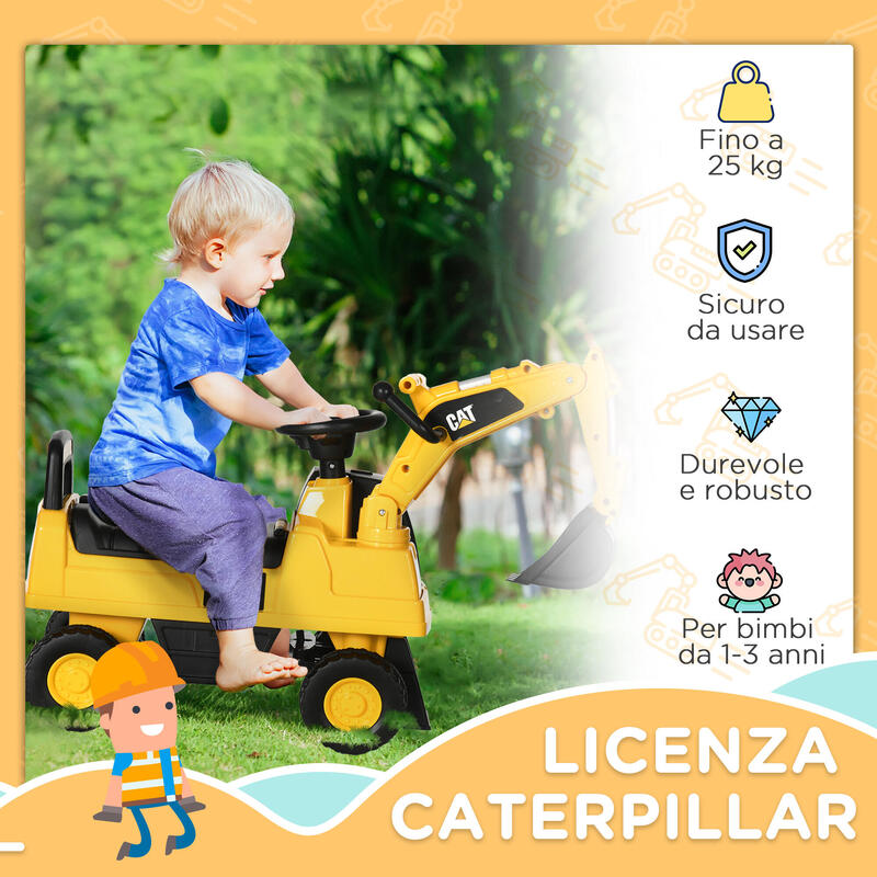 HOMCOM Excavator si compartiment de depozitare, 1-3 ani, fara baterie, galben