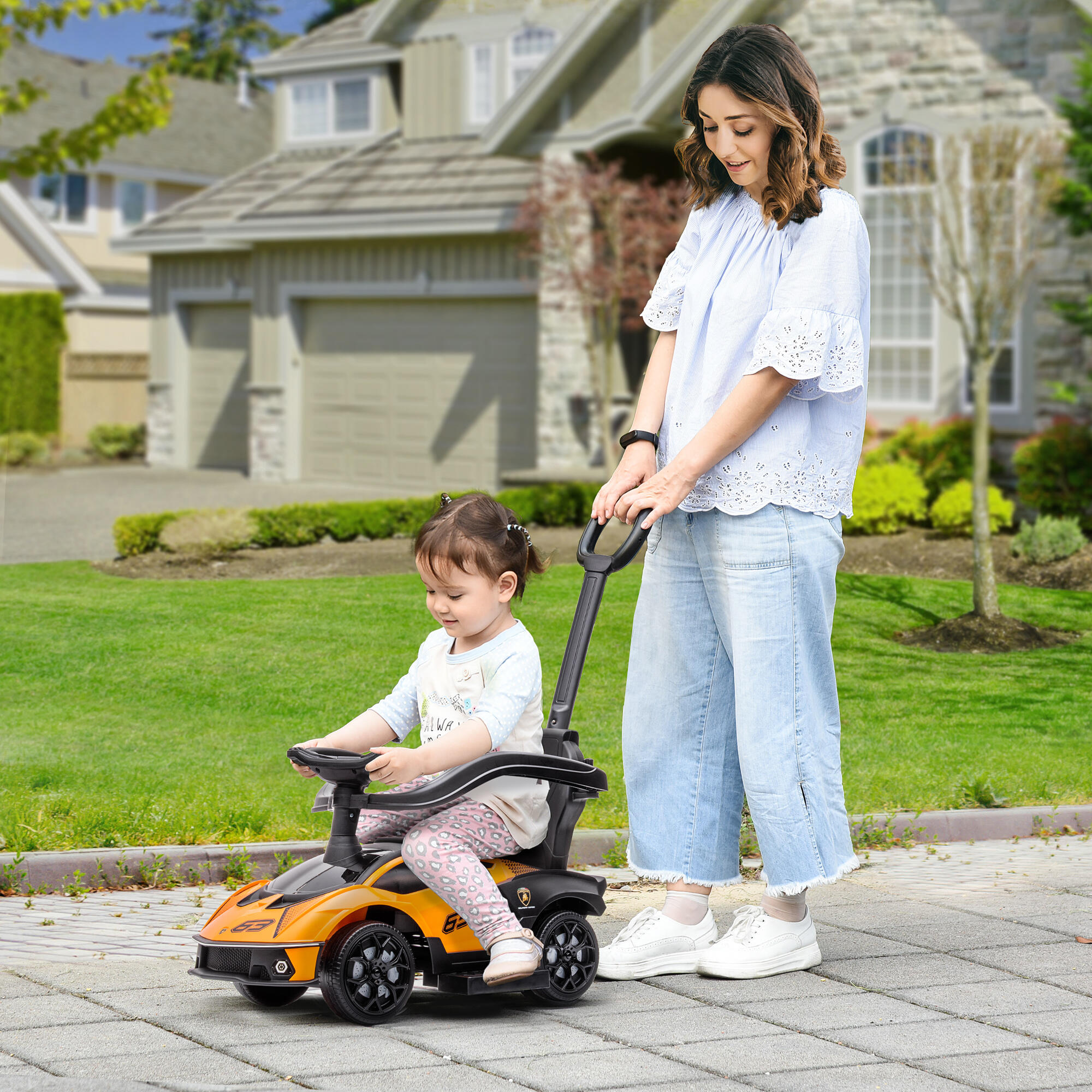 AIYAPLAY Macchina per Bambini con Maniglione e Barriera di Sicurezza Arancione 2/7