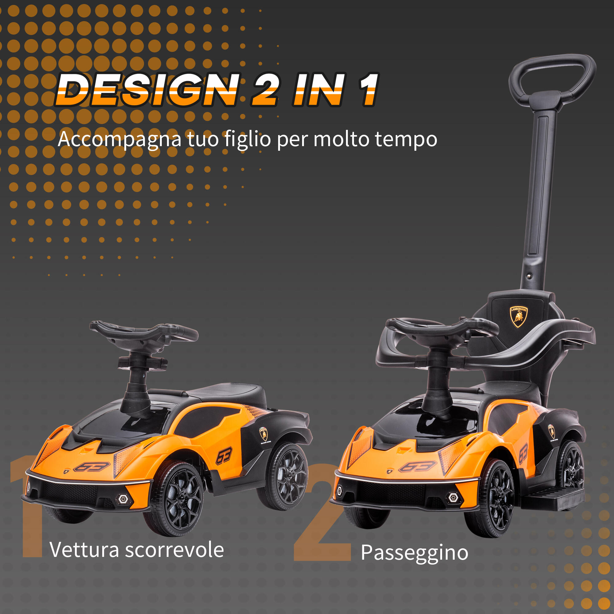 AIYAPLAY Macchina per Bambini con Maniglione e Barriera di Sicurezza Arancione 4/7