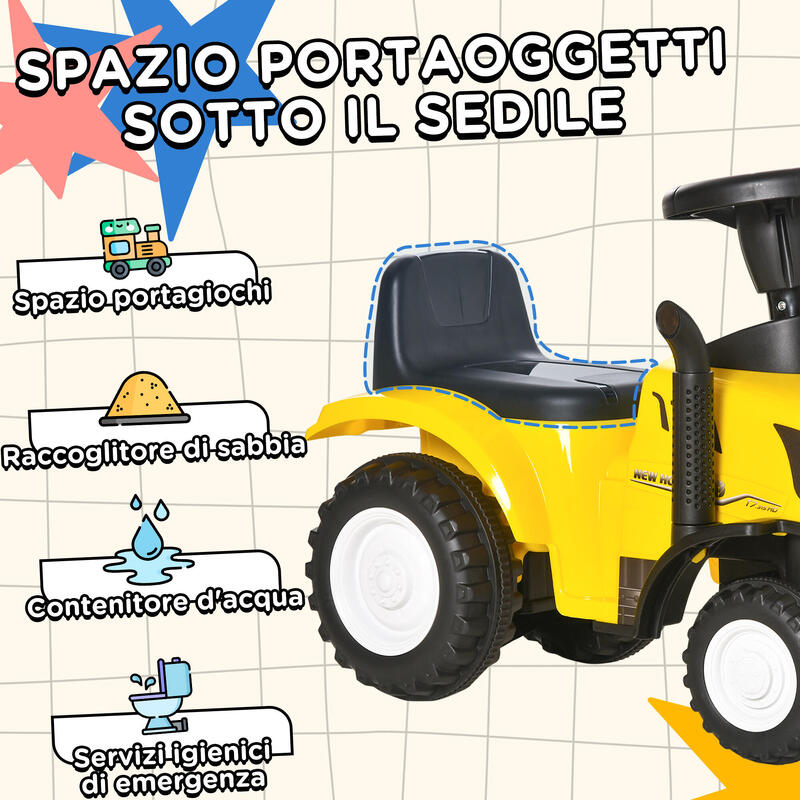 HOMCOM Tractor pentru Copii Prevazut cu Loc cu Remorca Varsta 12-36 Luni Galben