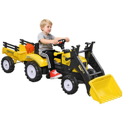 HOMCOM Escavatore a Pedali per Bambini da 3 Anni con Ruspa. Rimorchio e 6 Ruote