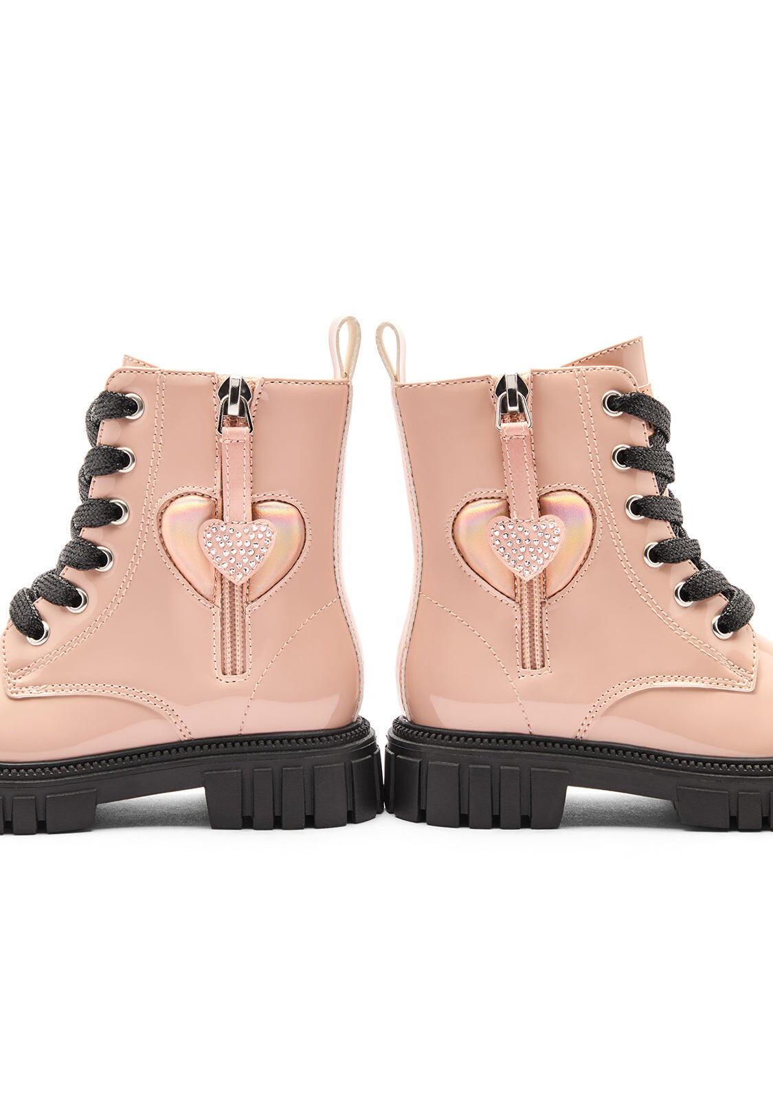 Botas de Niña Estilo Militar Cremallera Interior y Estampado Corazón 3/4