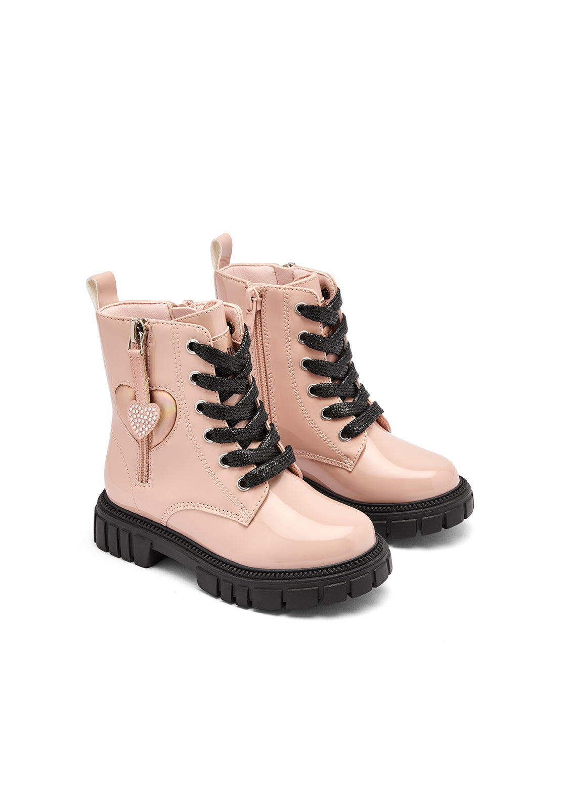 Botas de Niña Estilo Militar Cremallera Interior y Estampado Corazón 2/4