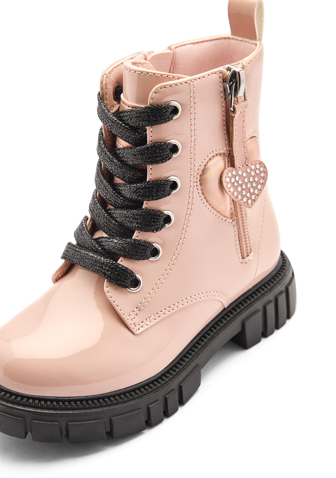 Botas de Niña Estilo Militar Cremallera Interior y Estampado Corazón 4/4