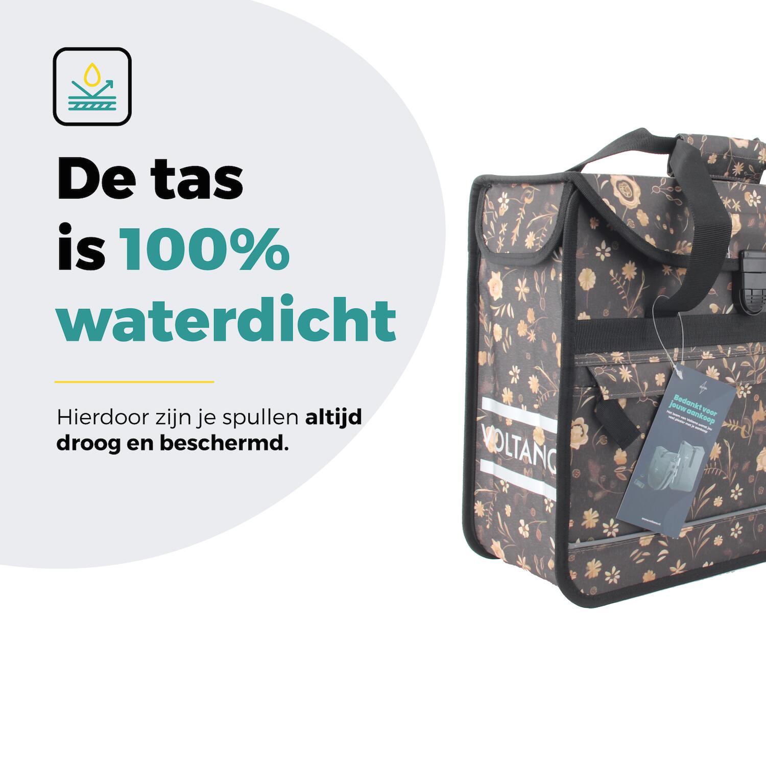 Voltano Voorgevormde Enkele Fietstas / Pakaftas - Black Leaves - 17L 2/7