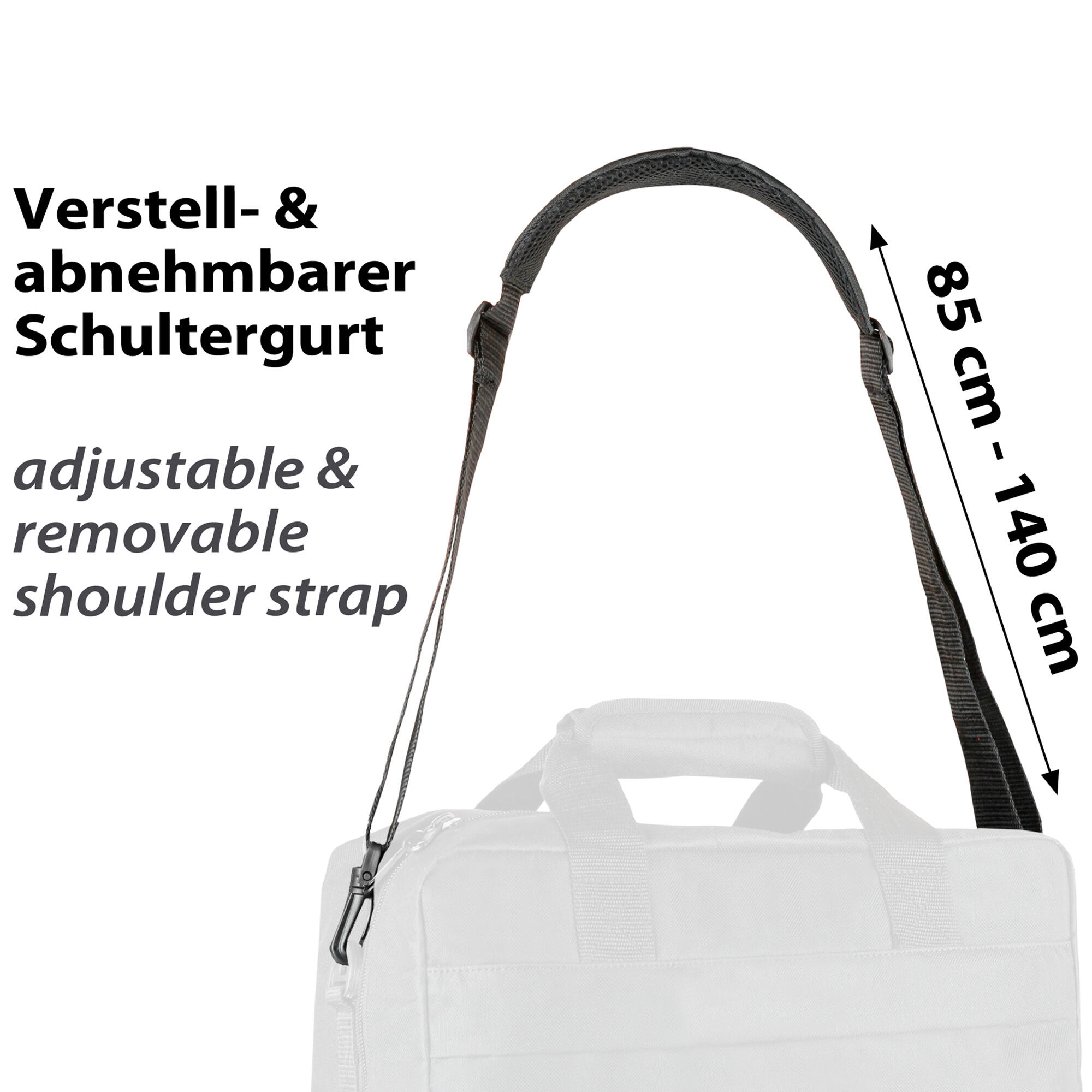 Ersatz Schultergurt Universal, Verstellbar & Gepolstert, Schwarz 3/5