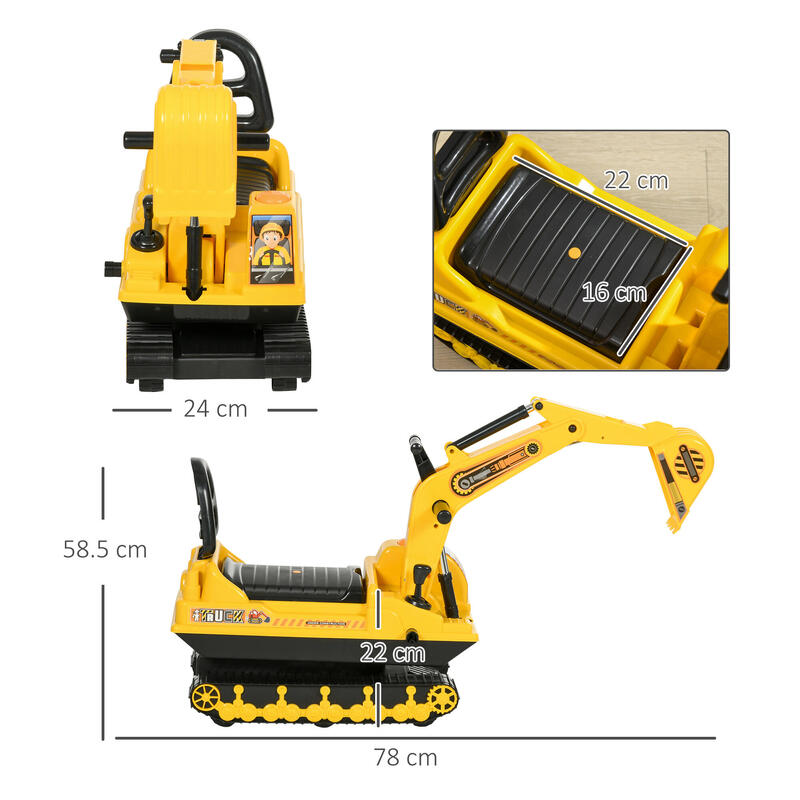 HOMCOM excavator de jucarie pentru copii, 78x24x58,5cm, galben