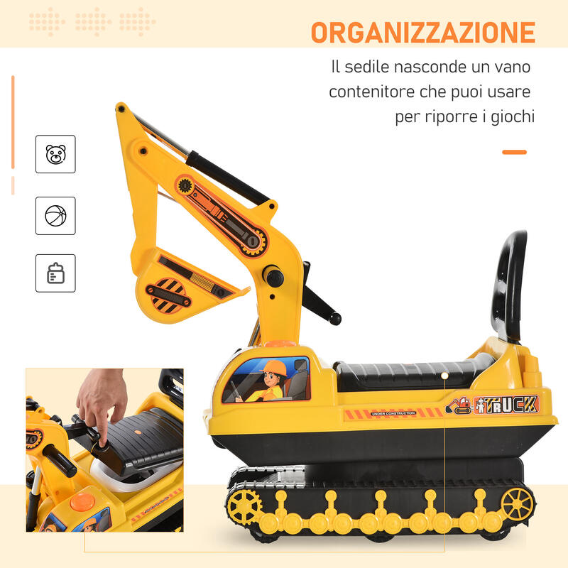 HOMCOM excavator de jucarie pentru copii, 78x24x58,5cm, galben