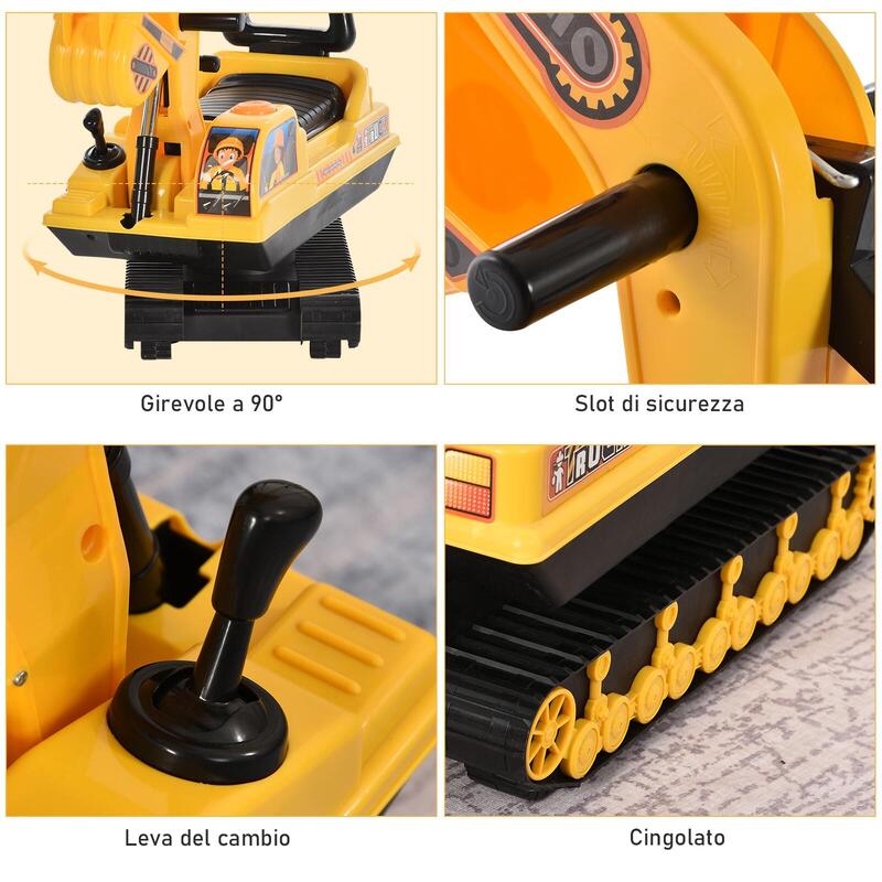 HOMCOM excavator de jucarie pentru copii, 78x24x58,5cm, galben