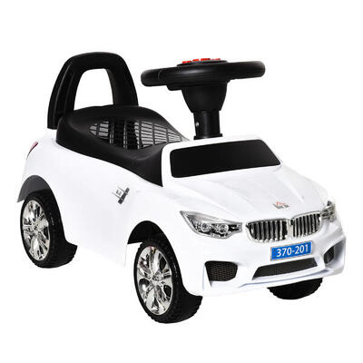 HOMCOM Macchinina per Bambini Cavalcabile Volante Fari e Musiche Bianco
