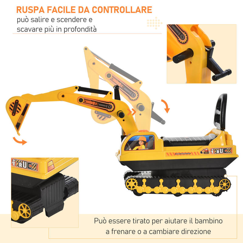HOMCOM excavator de jucarie pentru copii, 78x24x58,5cm, galben