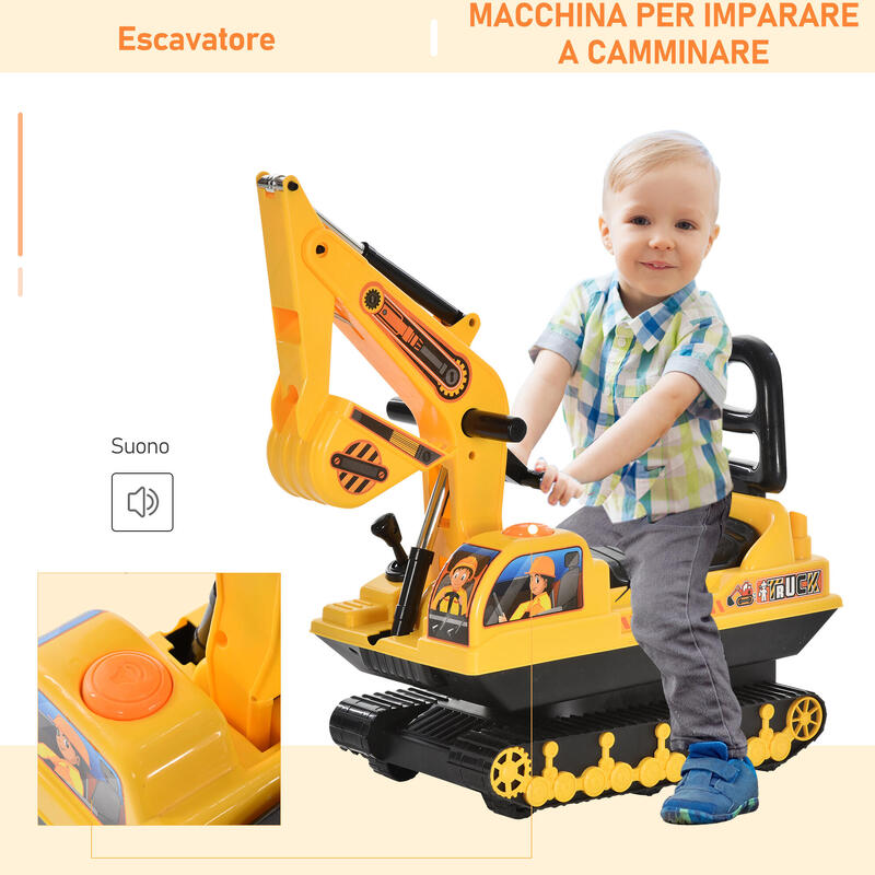 HOMCOM excavator de jucarie pentru copii, 78x24x58,5cm, galben