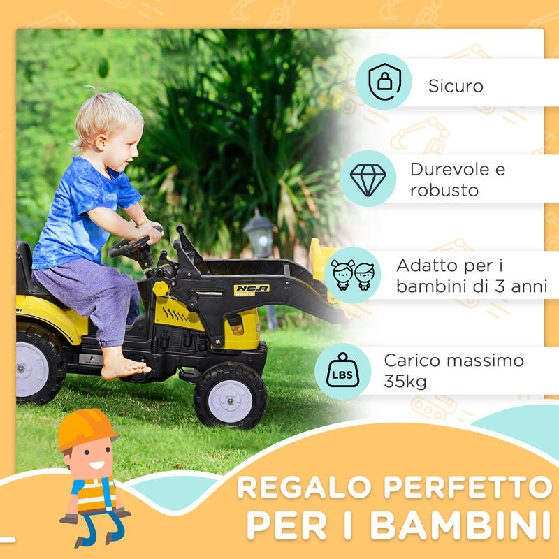 Homcom Excavator Copii 3 Ani – Cu Pedale, Cupa & Volan Functional