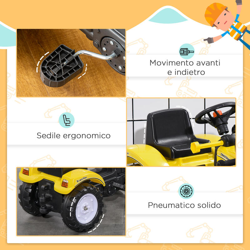 Homcom Excavator Copii 3 Ani – Cu Pedale, Cupa & Volan Functional