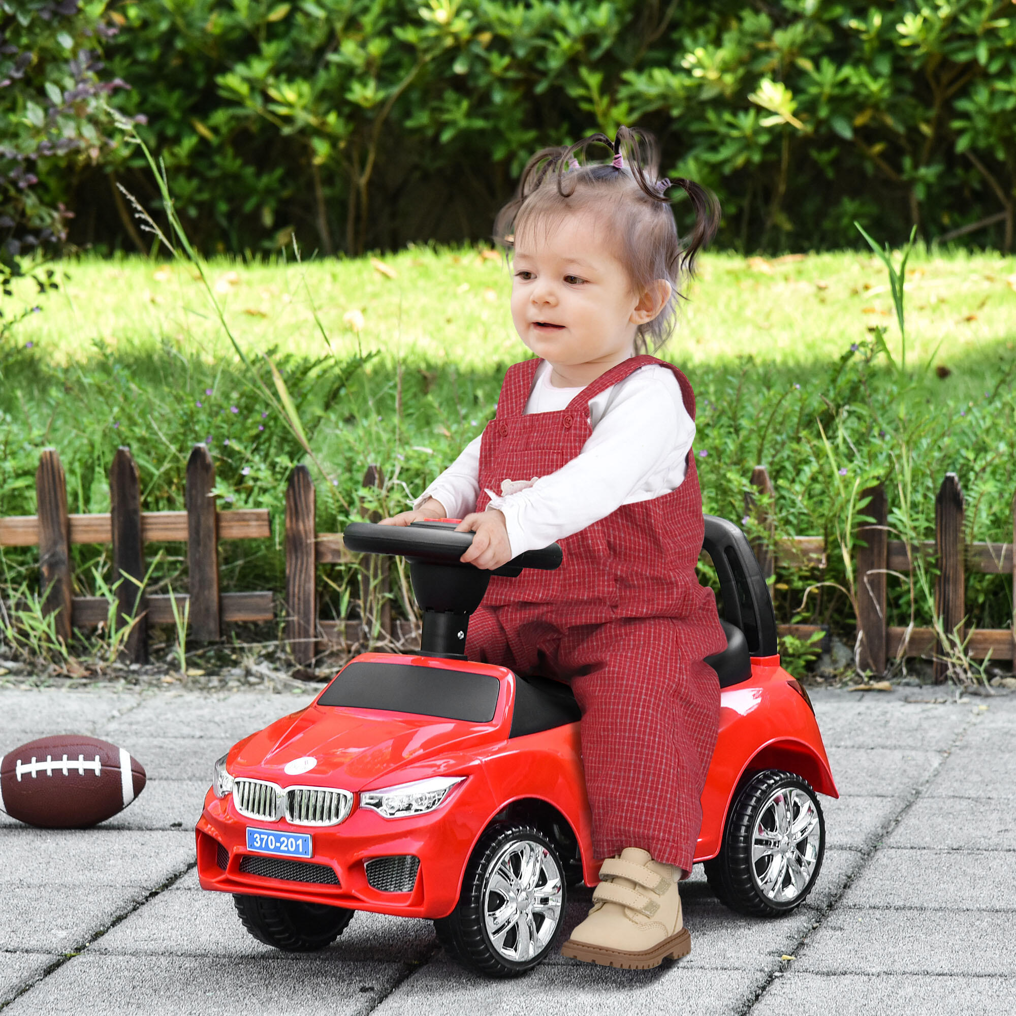 HOMCOM Macchinina per Bambini Cavalcabile Volante Fari e Musiche Integrate Rosso 2/7