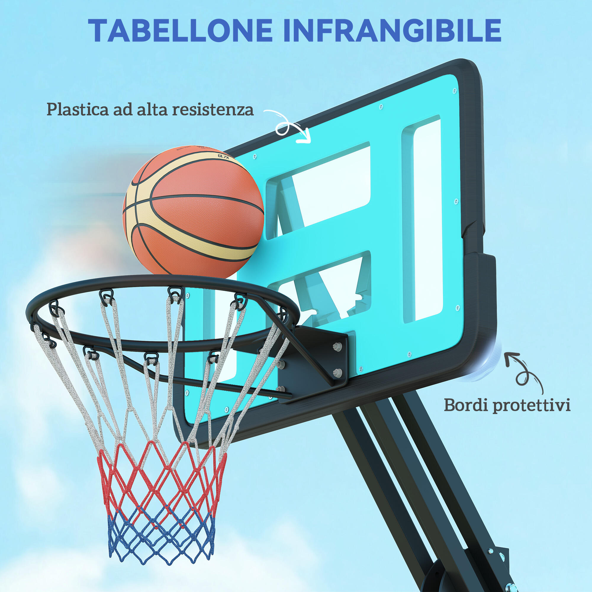 SPORTNOW Canestro Basket Esterno Regolabile 146-236cm Ruote e Base Riempibile 7/8