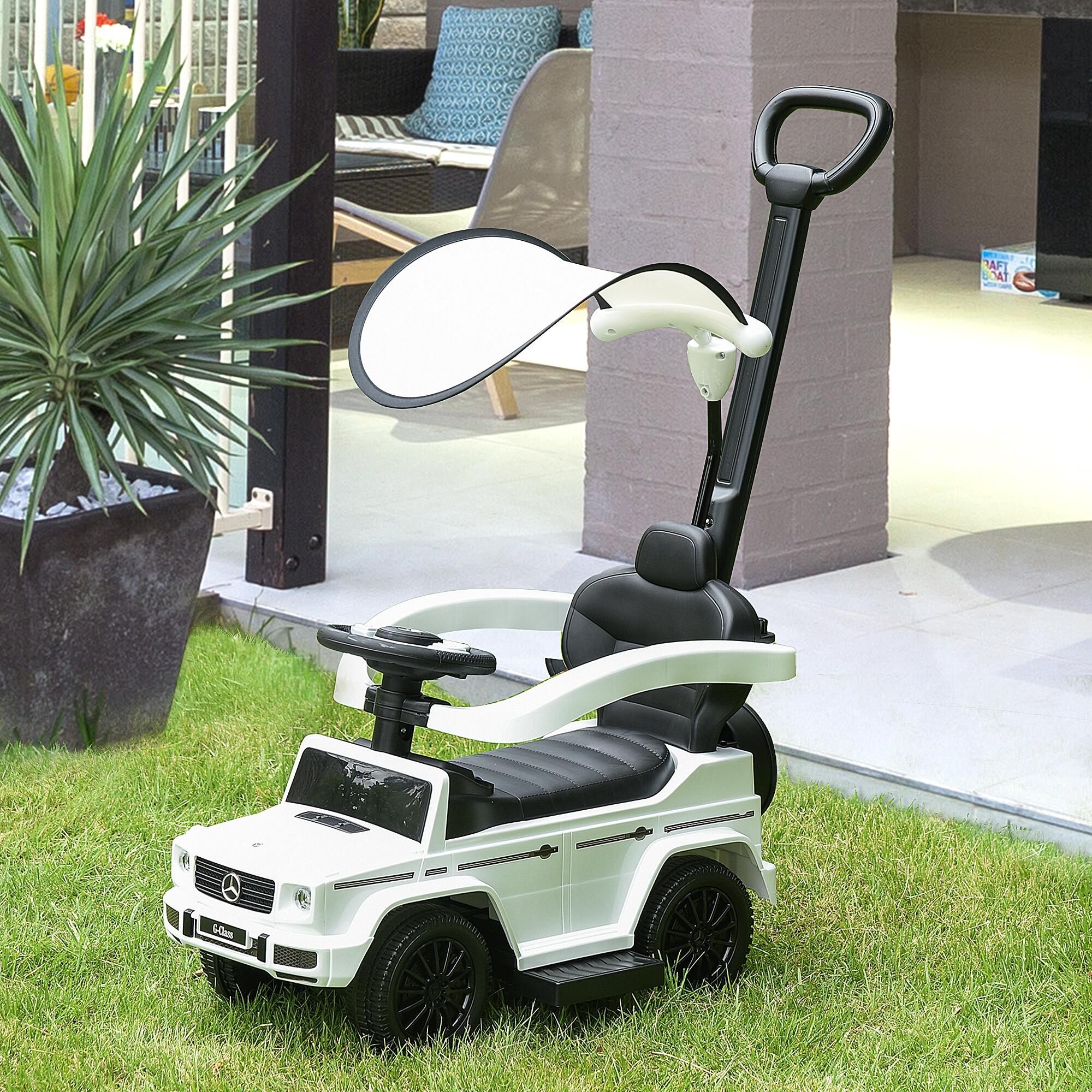 HOMCOM Macchina a Spinta per Bambini con Maniglia e Tettuccio Bianco 2/7